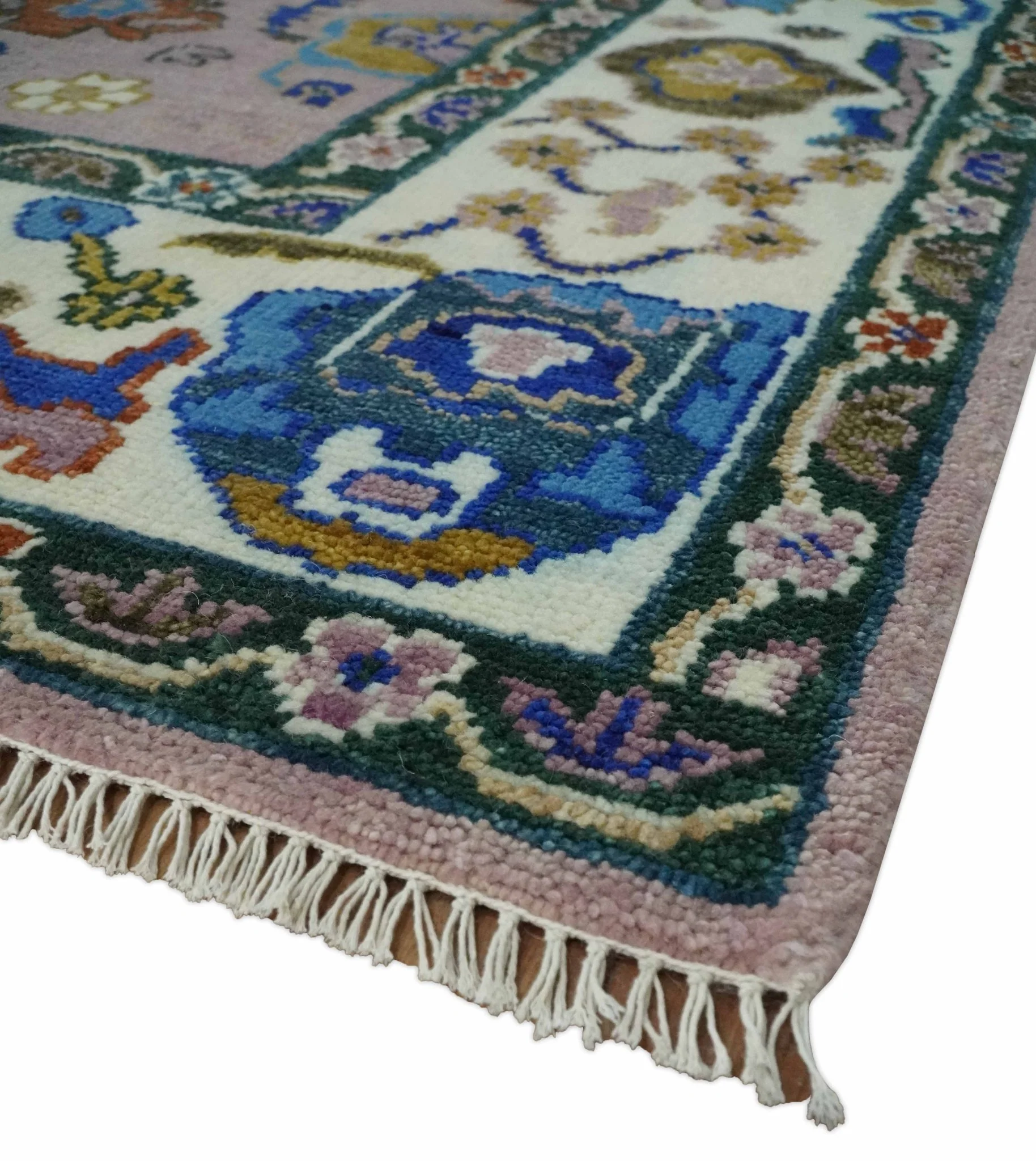 Light Purple, Ivory and Blue Hand knotted Traditional Oushak Multi Size wool Area Rug - Image 5