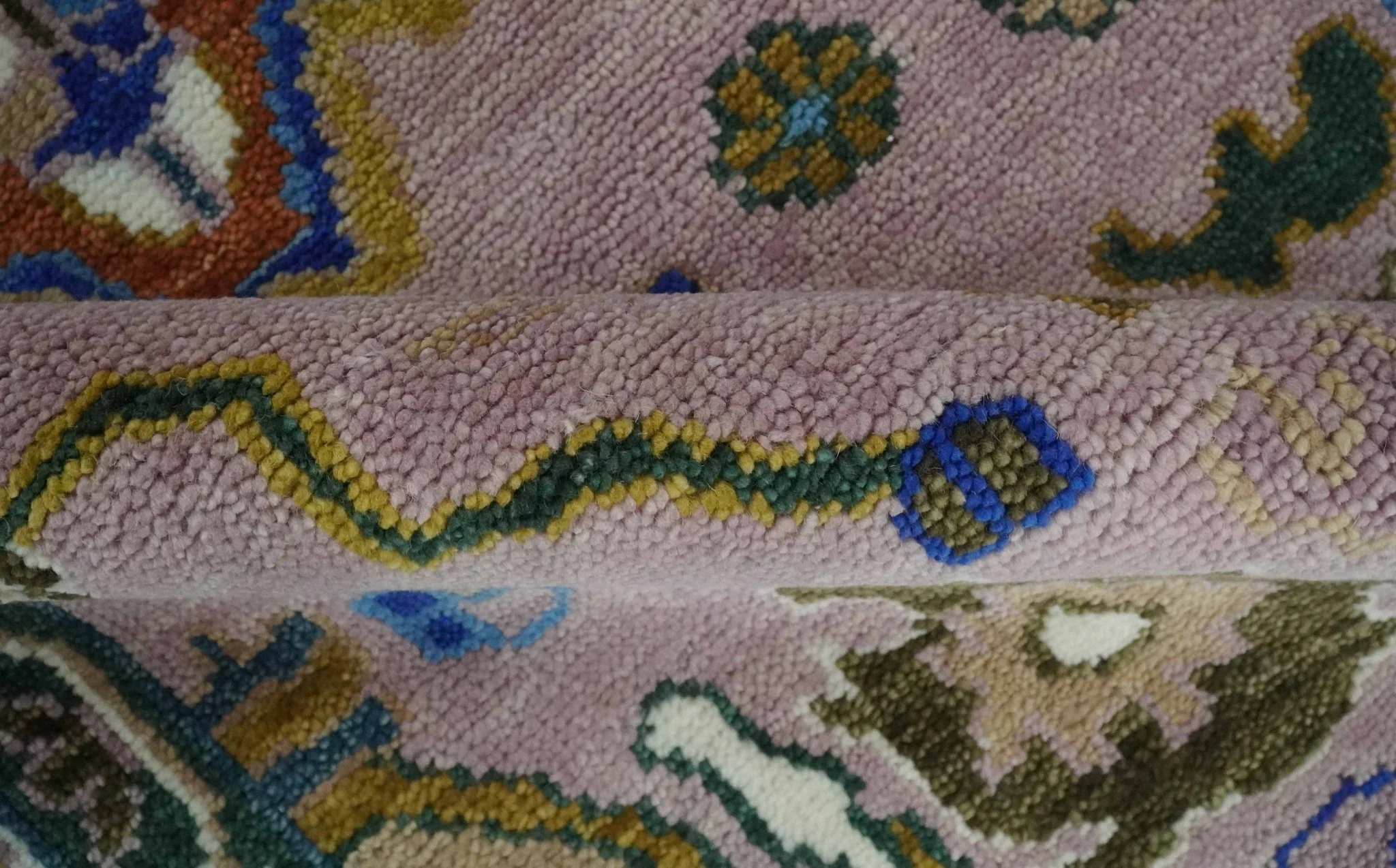Light Purple, Ivory and Blue Hand knotted Traditional Oushak Multi Size wool Area Rug - Image 8