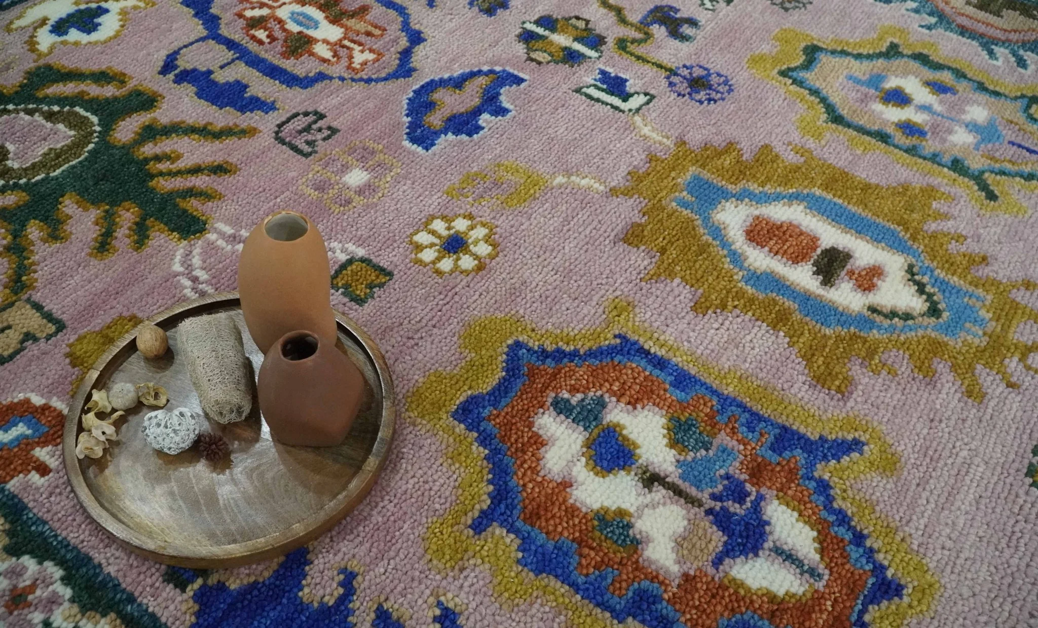 Light Purple, Ivory and Blue Hand knotted Traditional Oushak Multi Size wool Area Rug - Image 9