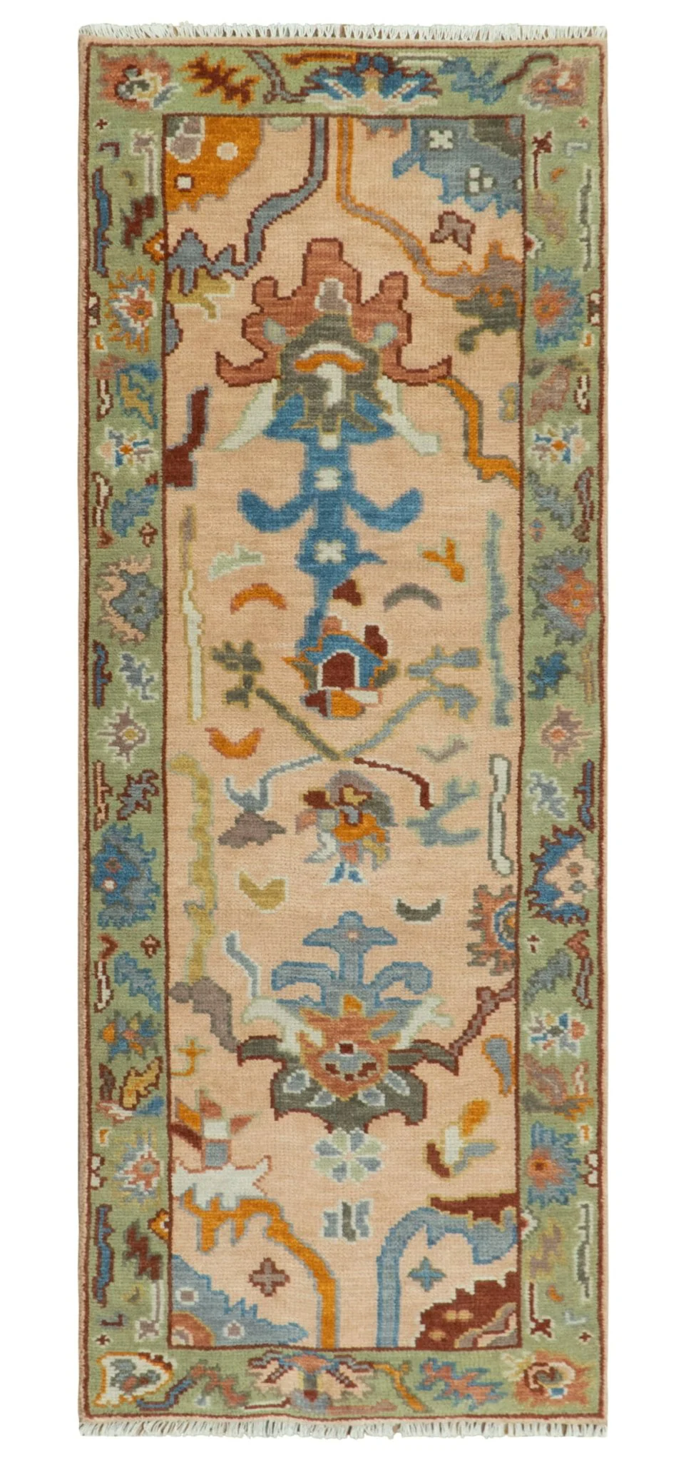 Custom Made Colorful Peach and Green Hand knotted Oushak wool Area Rug - Image 15