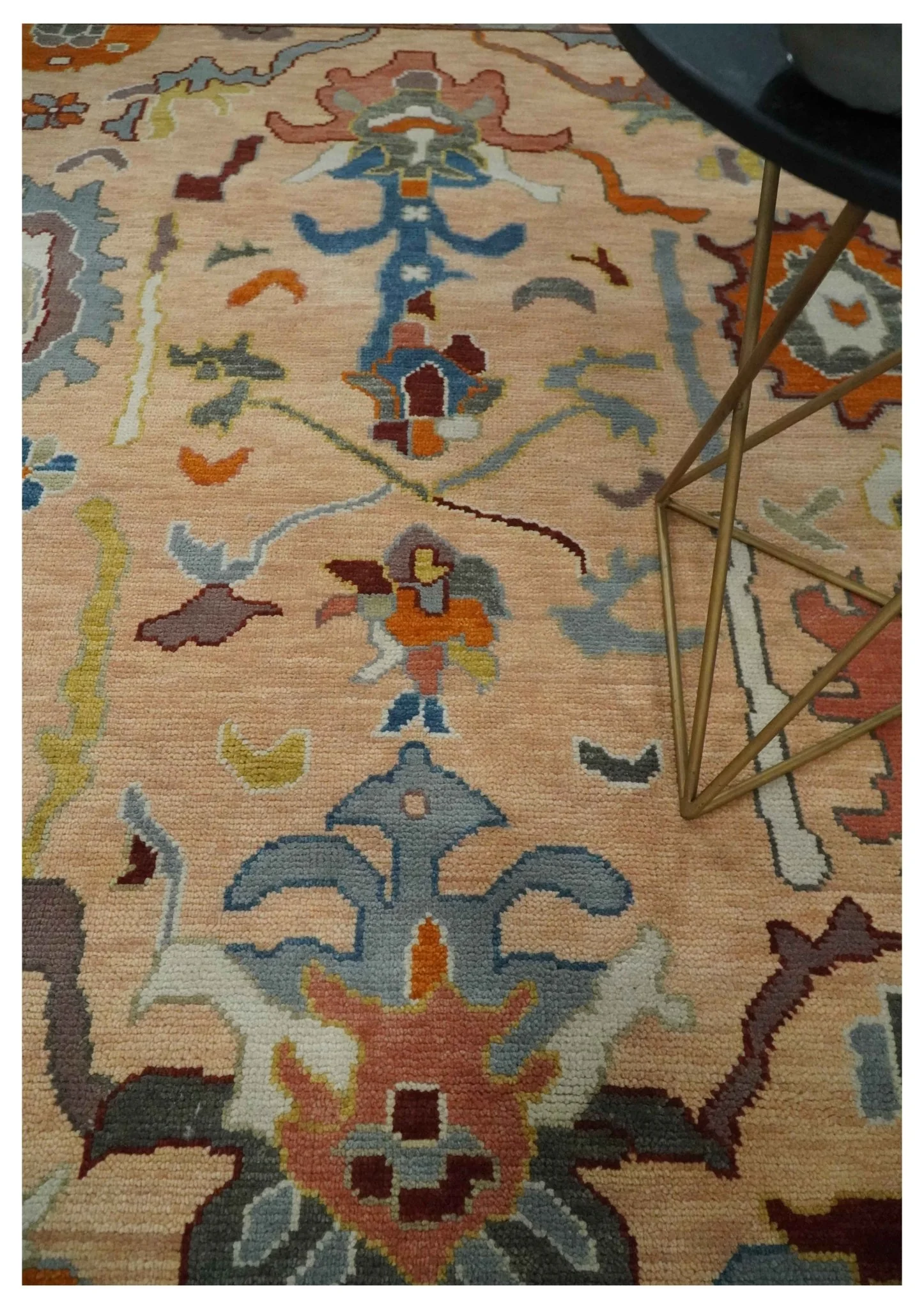 Custom Made Colorful Peach and Green Hand knotted Oushak wool Area Rug - Image 3