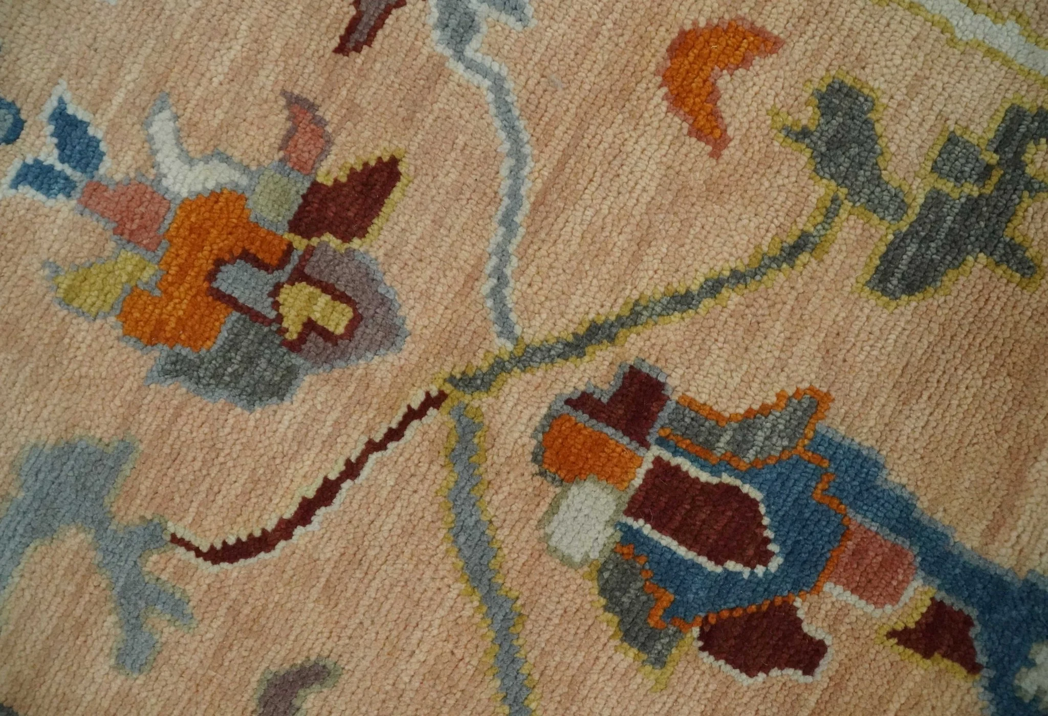 Custom Made Colorful Peach and Green Hand knotted Oushak wool Area Rug - Image 5