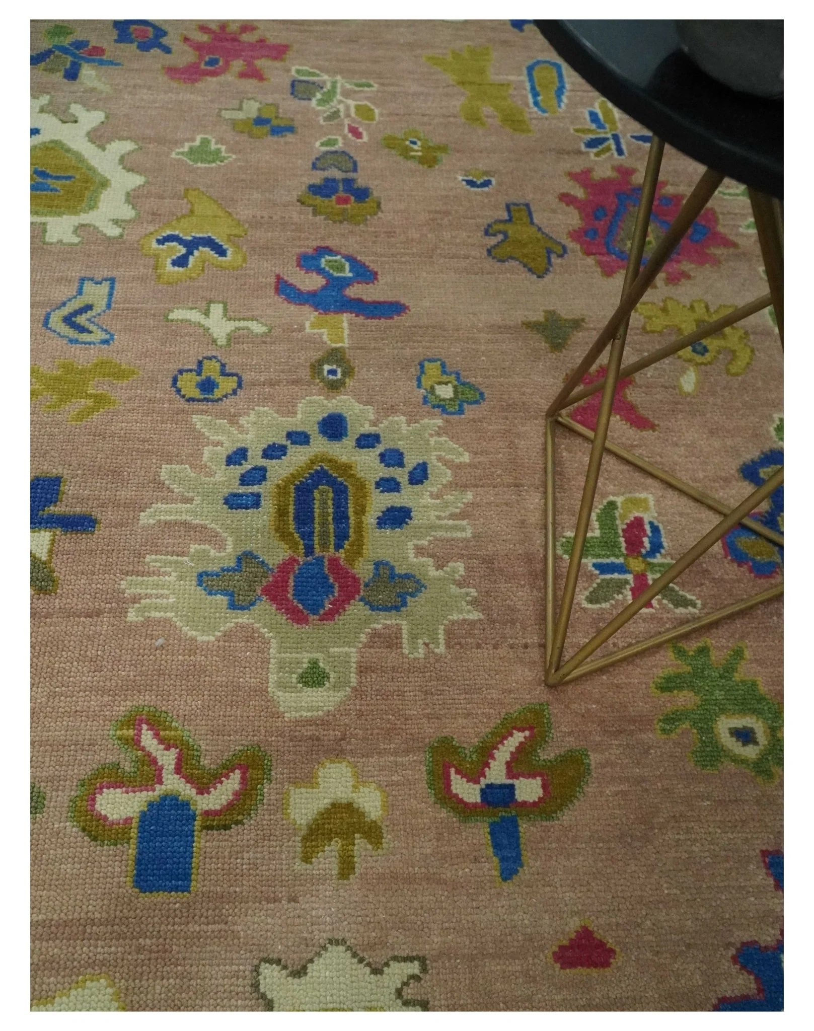 Peach, Blue and Olive Hand knotted Traditional Custom Made Oushak wool Area Rug - Image 2