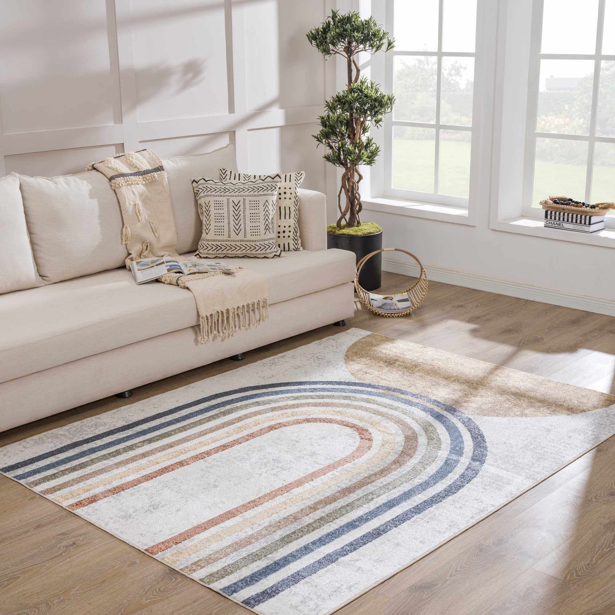 Vibrant Colorful Rainbow Design Kids Room Machine Washable Rug - Image 19