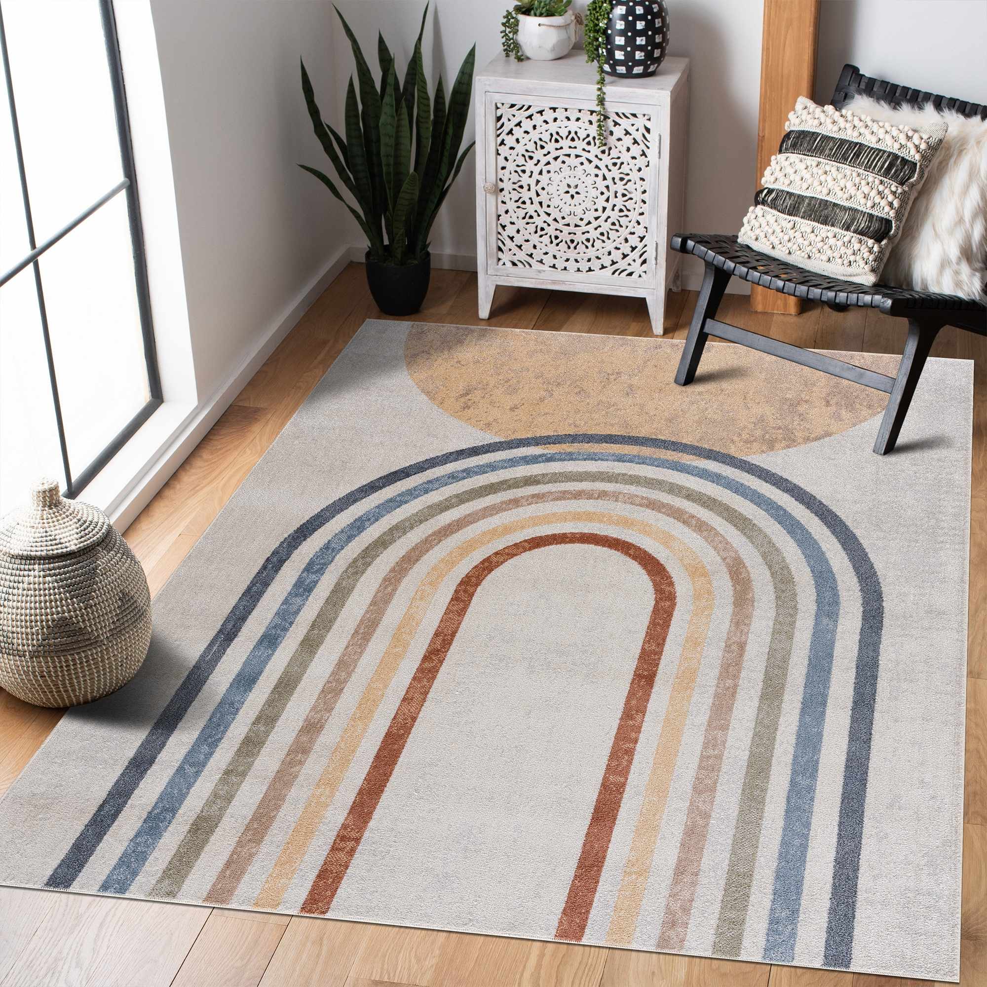 Vibrant Colorful Rainbow Design Kids Room Machine Washable Rug - Image 24