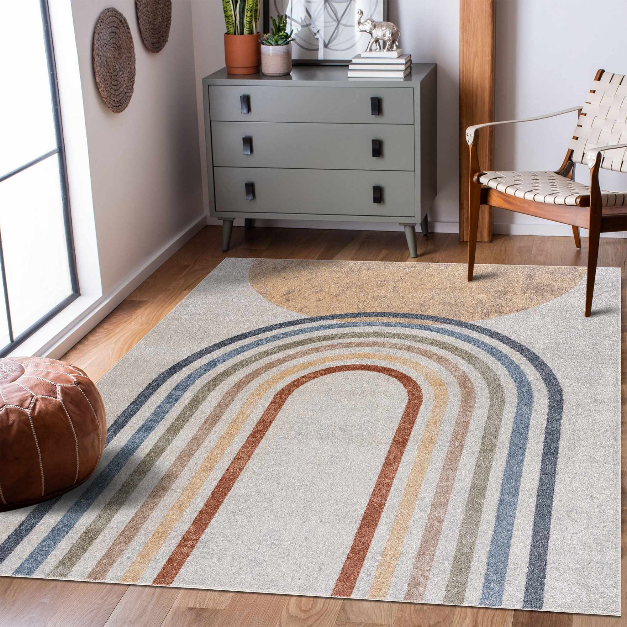 Vibrant Colorful Rainbow Design Kids Room Machine Washable Rug - Image 3