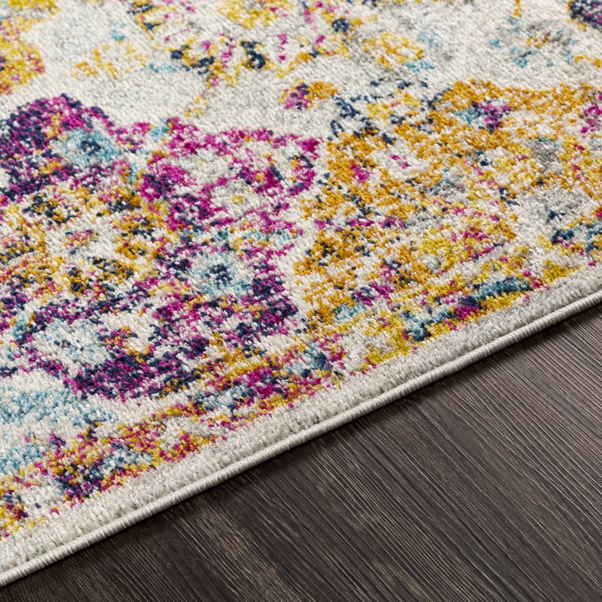 Vibrant Colorful Pink, Gold, Aqua and Blue Traditional Ikat Pattern Area Rug - Image 13