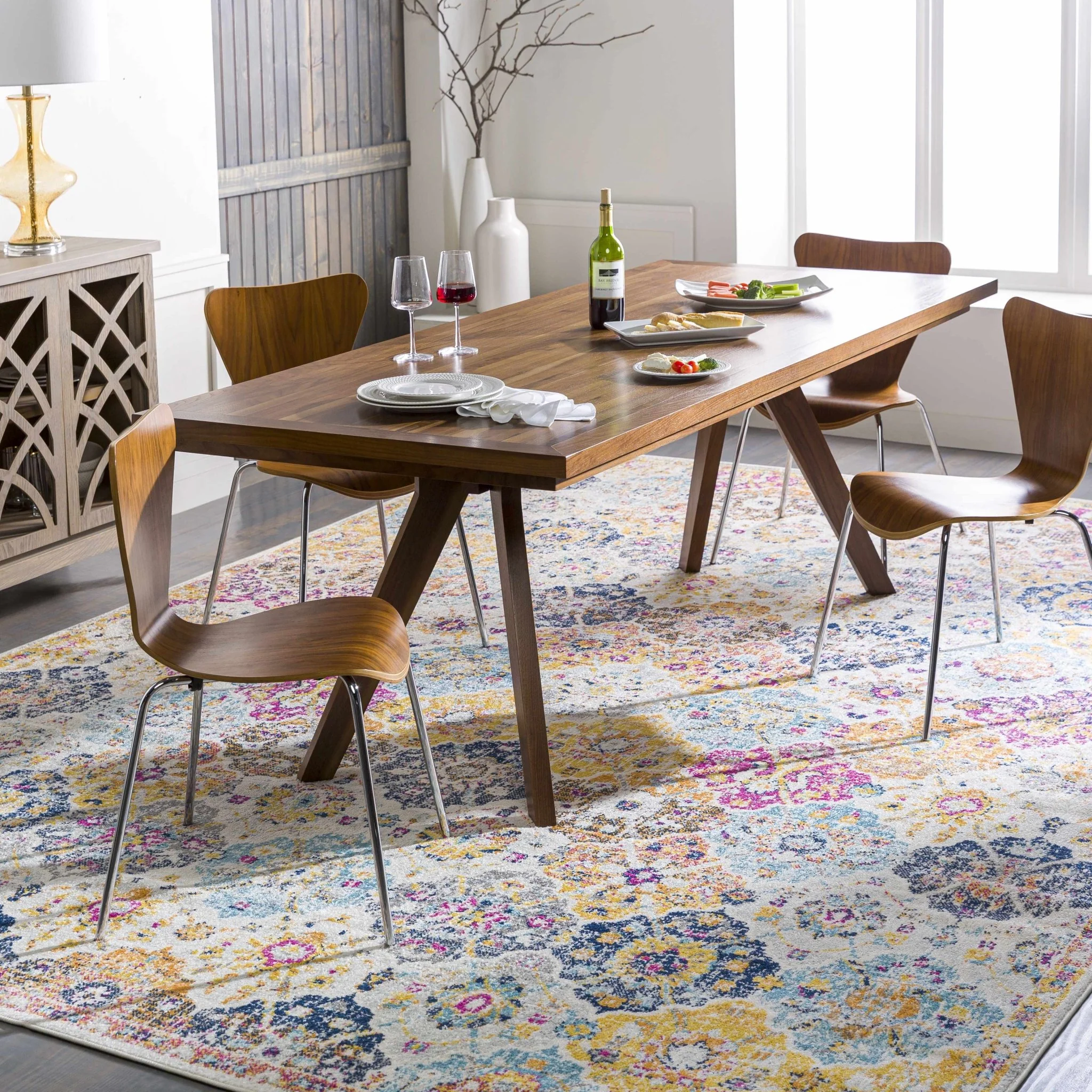Vibrant Colorful Pink, Gold, Aqua and Blue Traditional Ikat Pattern Area Rug - Image 15