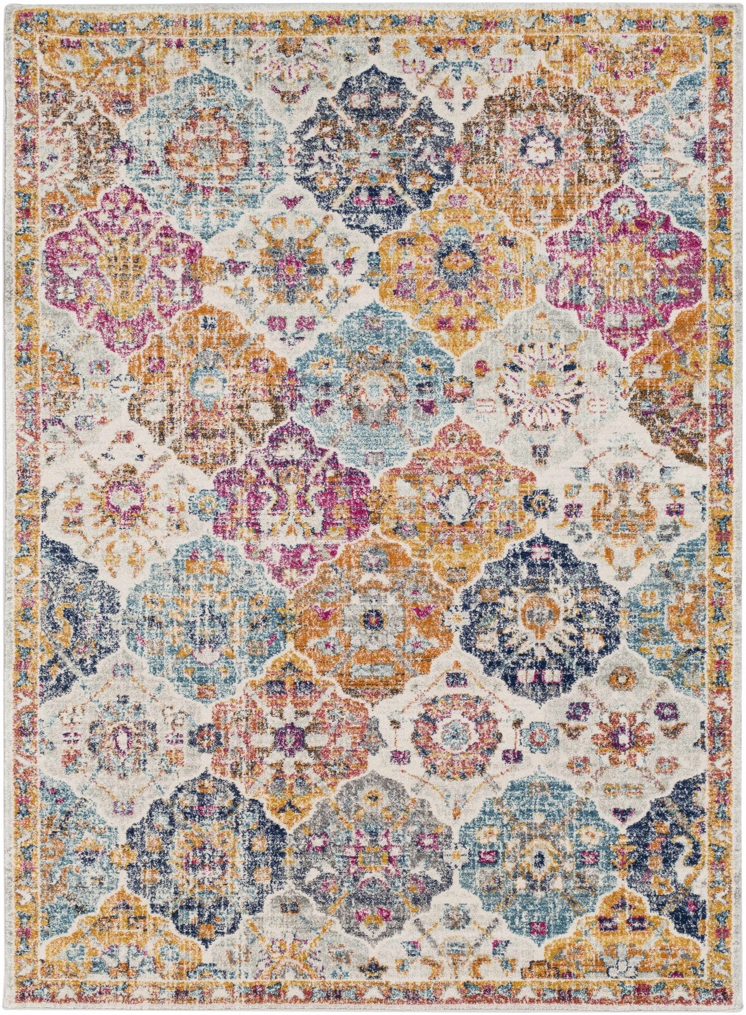 Vibrant Colorful Pink, Gold, Aqua and Blue Traditional Ikat Pattern Area Rug - Image 16