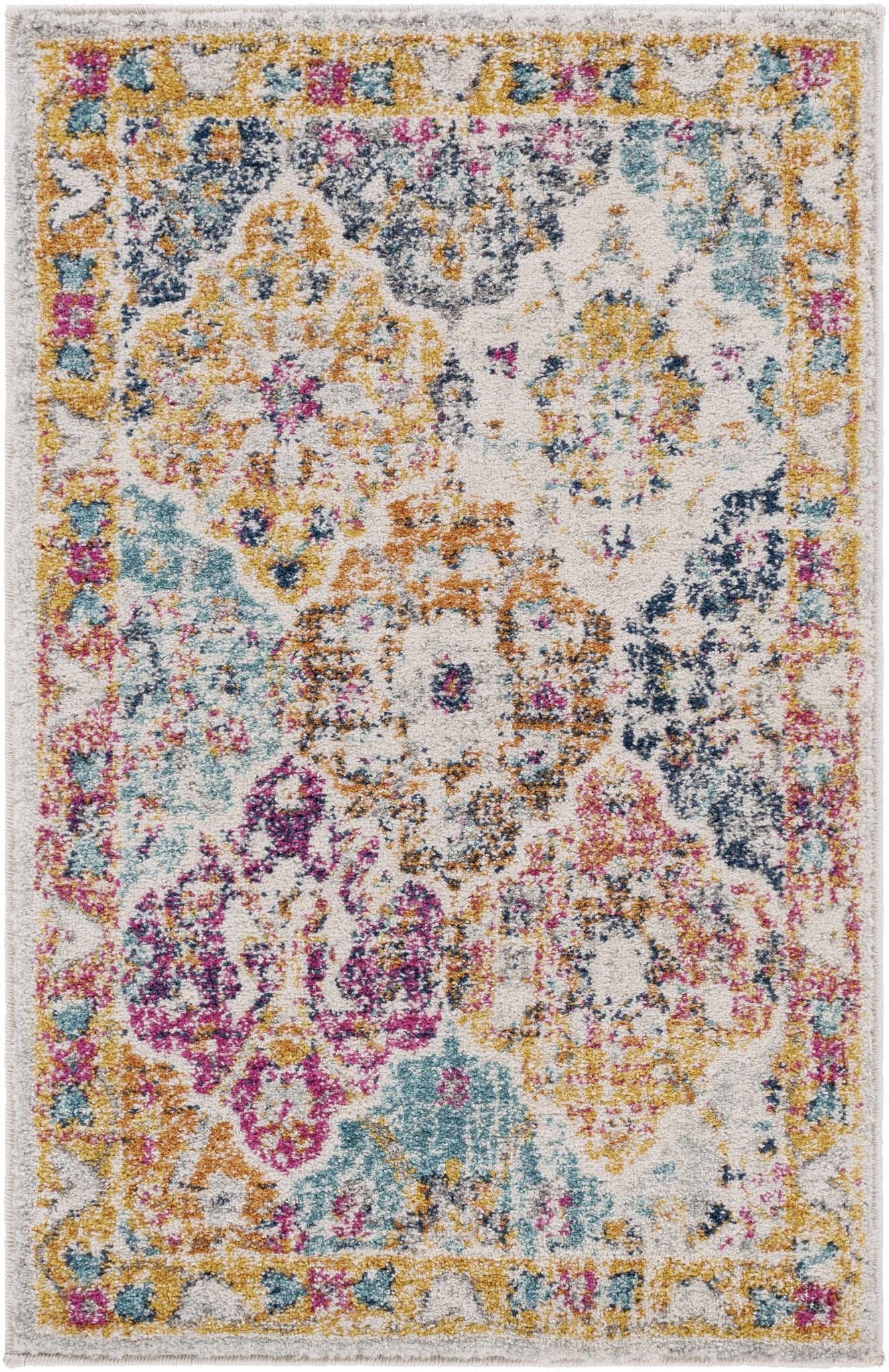 Vibrant Colorful Pink, Gold, Aqua and Blue Traditional Ikat Pattern Area Rug - Image 17