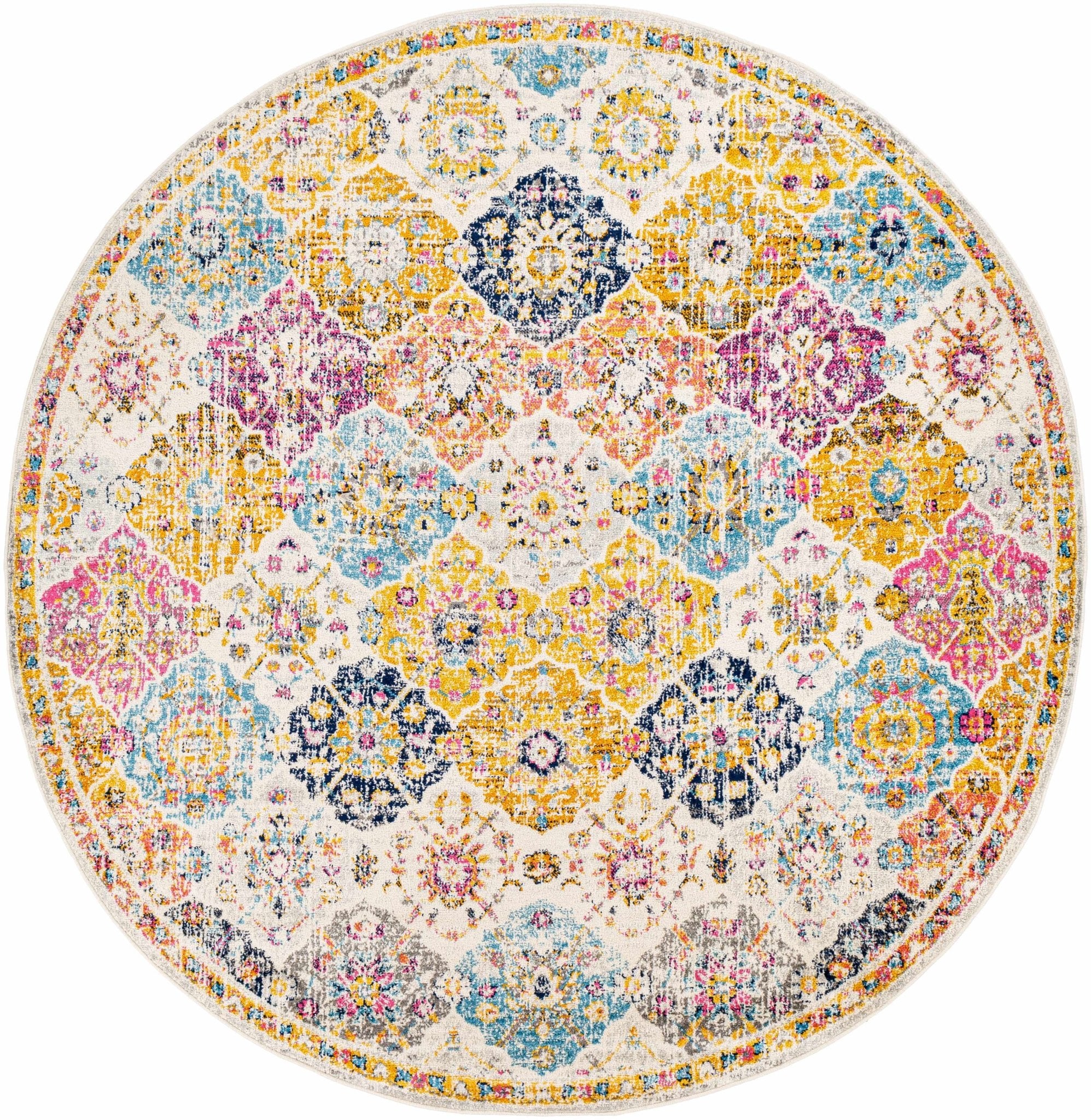 Vibrant Colorful Pink, Gold, Aqua and Blue Traditional Ikat Pattern Area Rug - Image 22