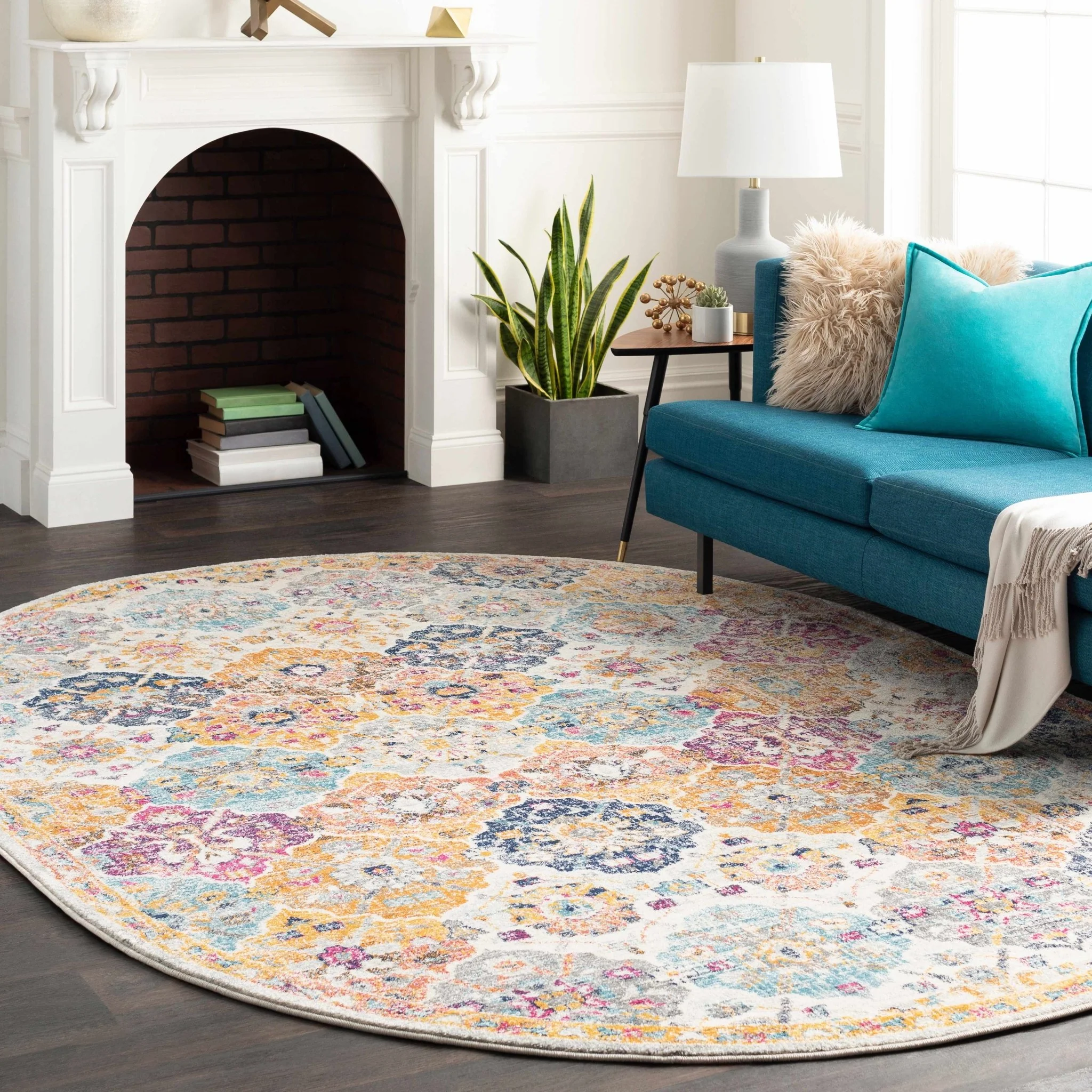 Vibrant Colorful Pink, Gold, Aqua and Blue Traditional Ikat Pattern Area Rug - Image 24
