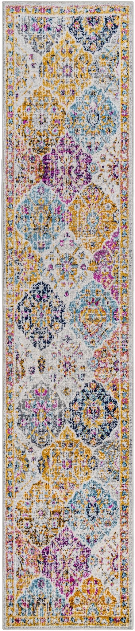 Vibrant Colorful Pink, Gold, Aqua and Blue Traditional Ikat Pattern Area Rug - Image 25