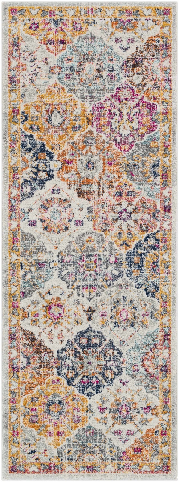 Vibrant Colorful Pink, Gold, Aqua and Blue Traditional Ikat Pattern Area Rug - Image 4