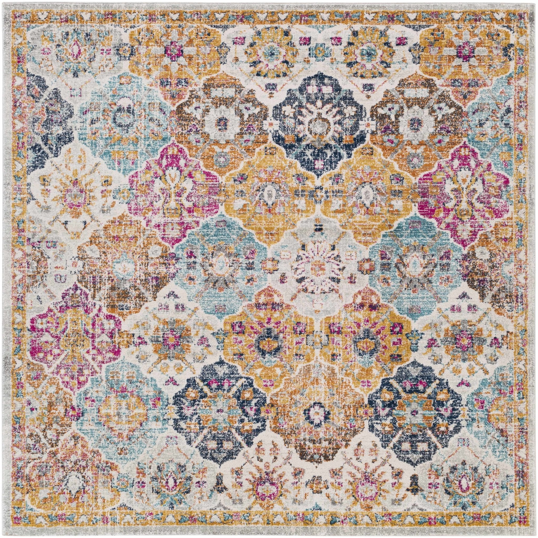 Vibrant Colorful Pink, Gold, Aqua and Blue Traditional Ikat Pattern Area Rug - Image 7