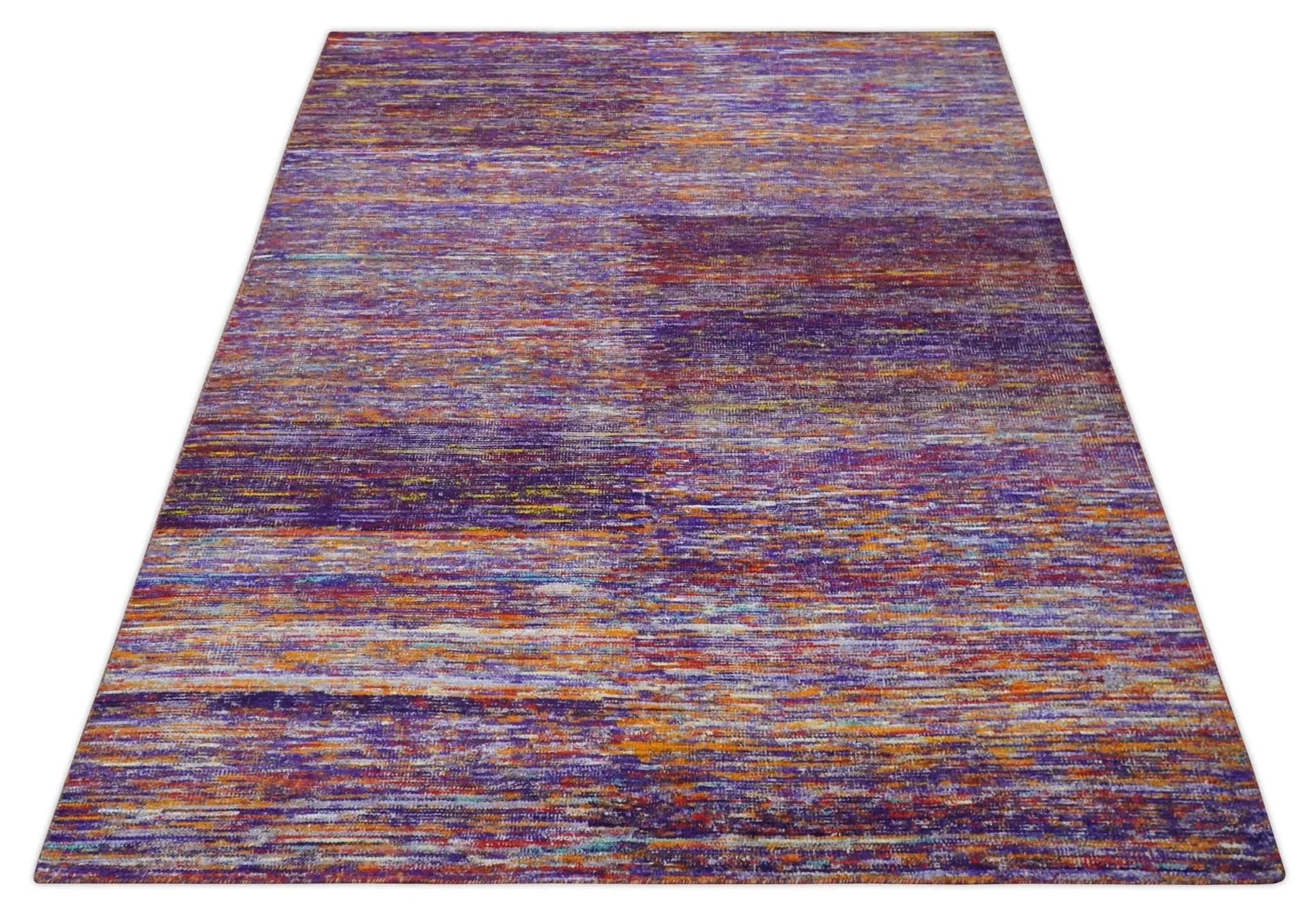 Modern Abstract Vibrant Colorful Violet, Gold, Rust and Ivory Hand knotted Flat Woven 8x10 wool Area Rug - Image 10