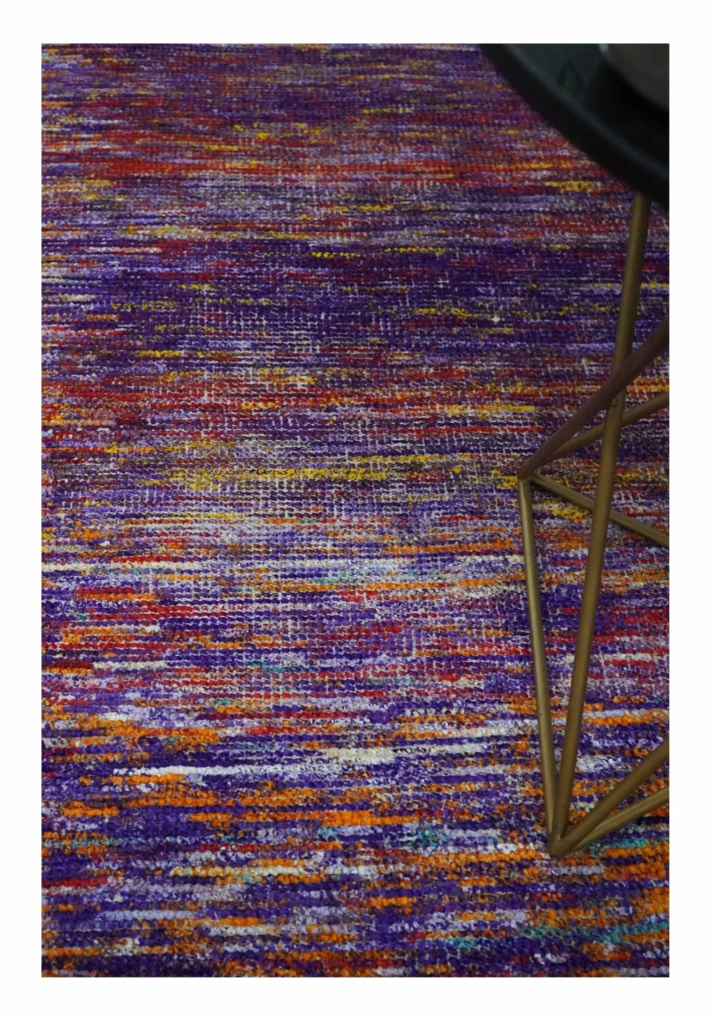 Modern Abstract Vibrant Colorful Violet, Gold, Rust and Ivory Hand knotted Flat Woven 8x10 wool Area Rug - Image 2