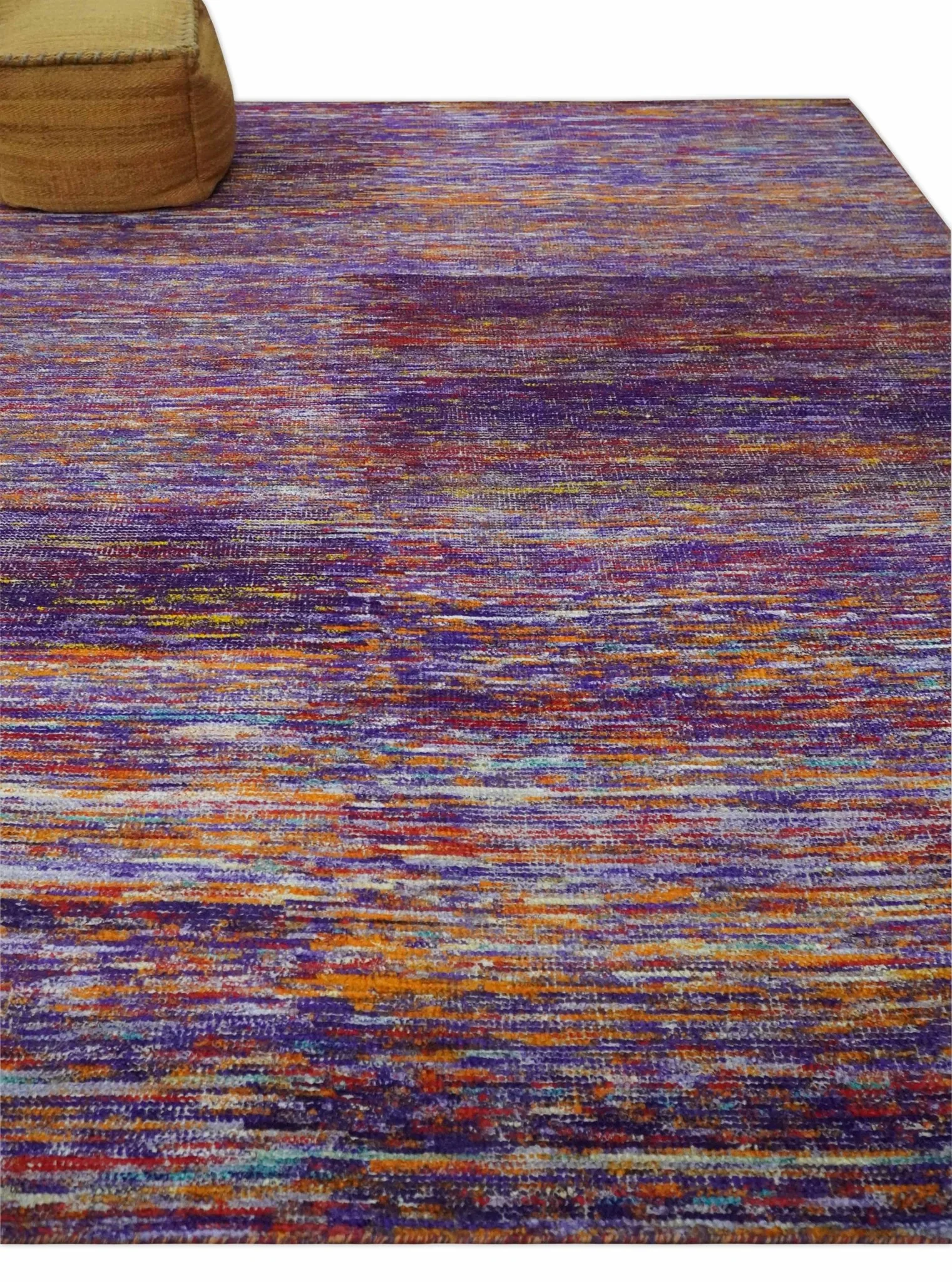 Modern Abstract Vibrant Colorful Violet, Gold, Rust and Ivory Hand knotted Flat Woven 8x10 wool Area Rug - Image 3