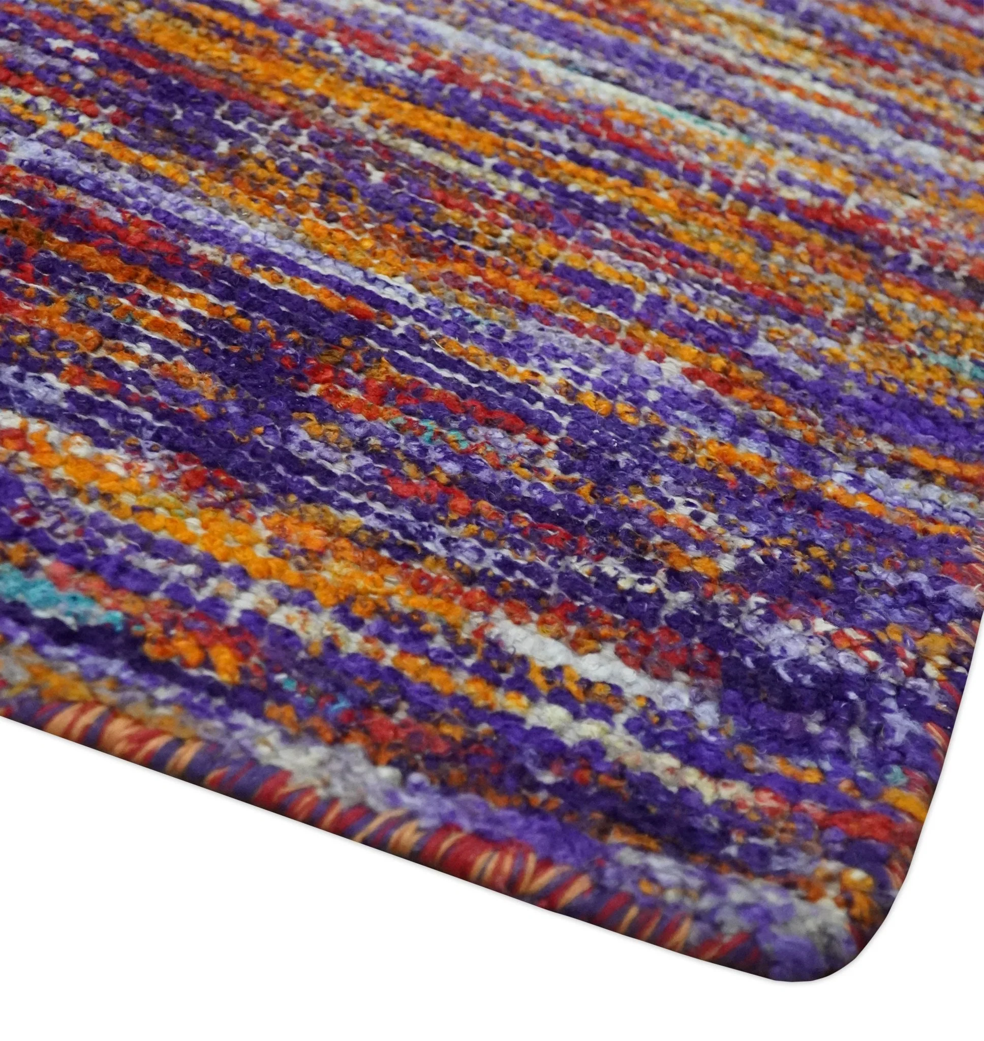 Modern Abstract Vibrant Colorful Violet, Gold, Rust and Ivory Hand knotted Flat Woven 8x10 wool Area Rug - Image 5