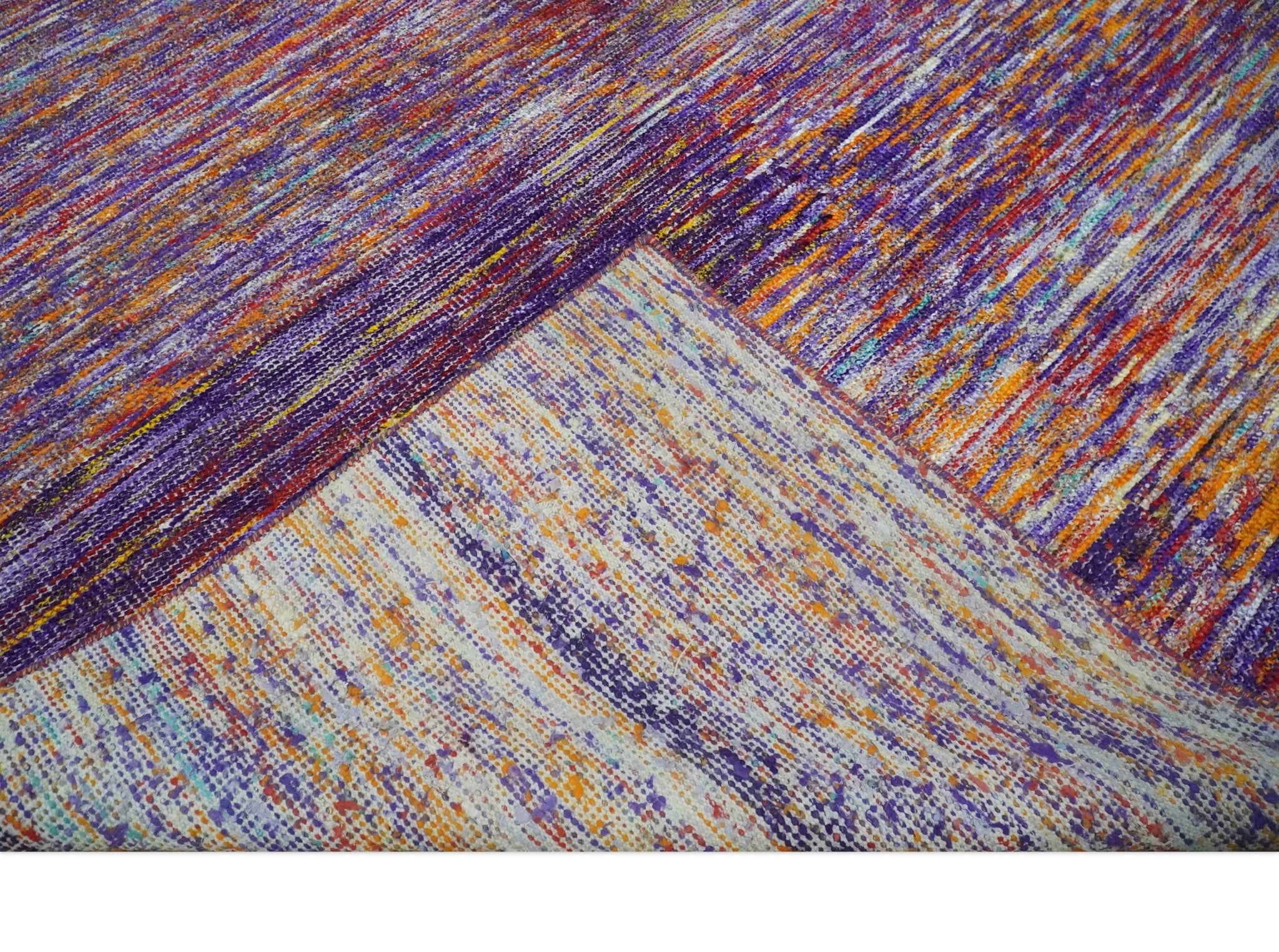Modern Abstract Vibrant Colorful Violet, Gold, Rust and Ivory Hand knotted Flat Woven 8x10 wool Area Rug - Image 7