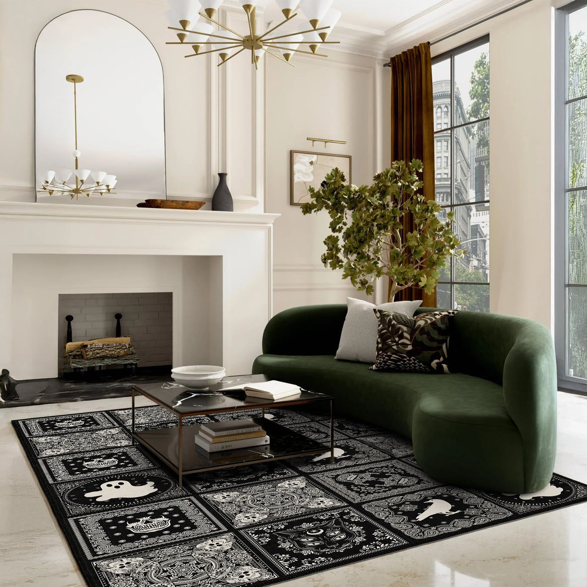 Vienne Halloween Black Machine Washable Cotton Rug - Image 2