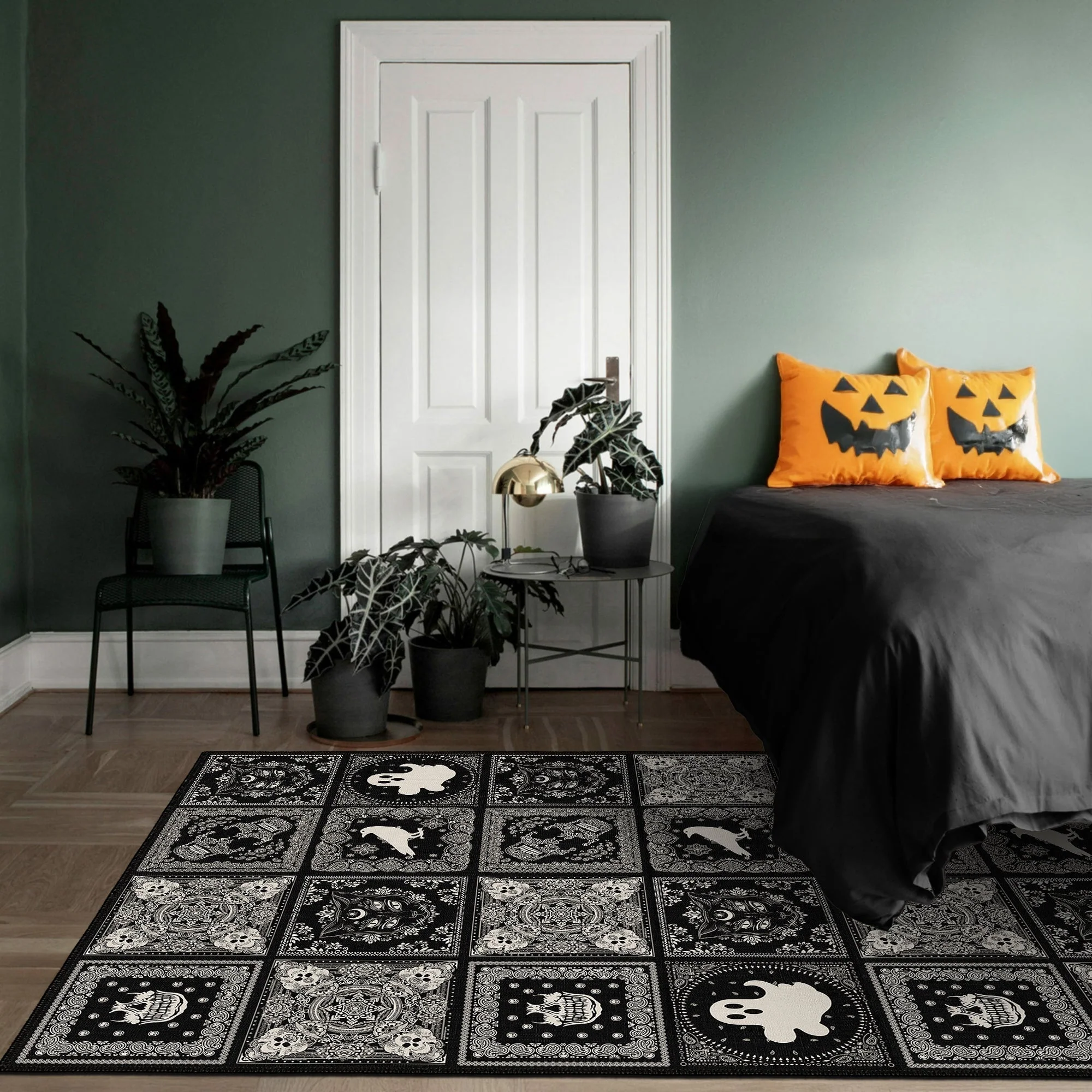 Vienne Halloween Black Machine Washable Cotton Rug - Image 3