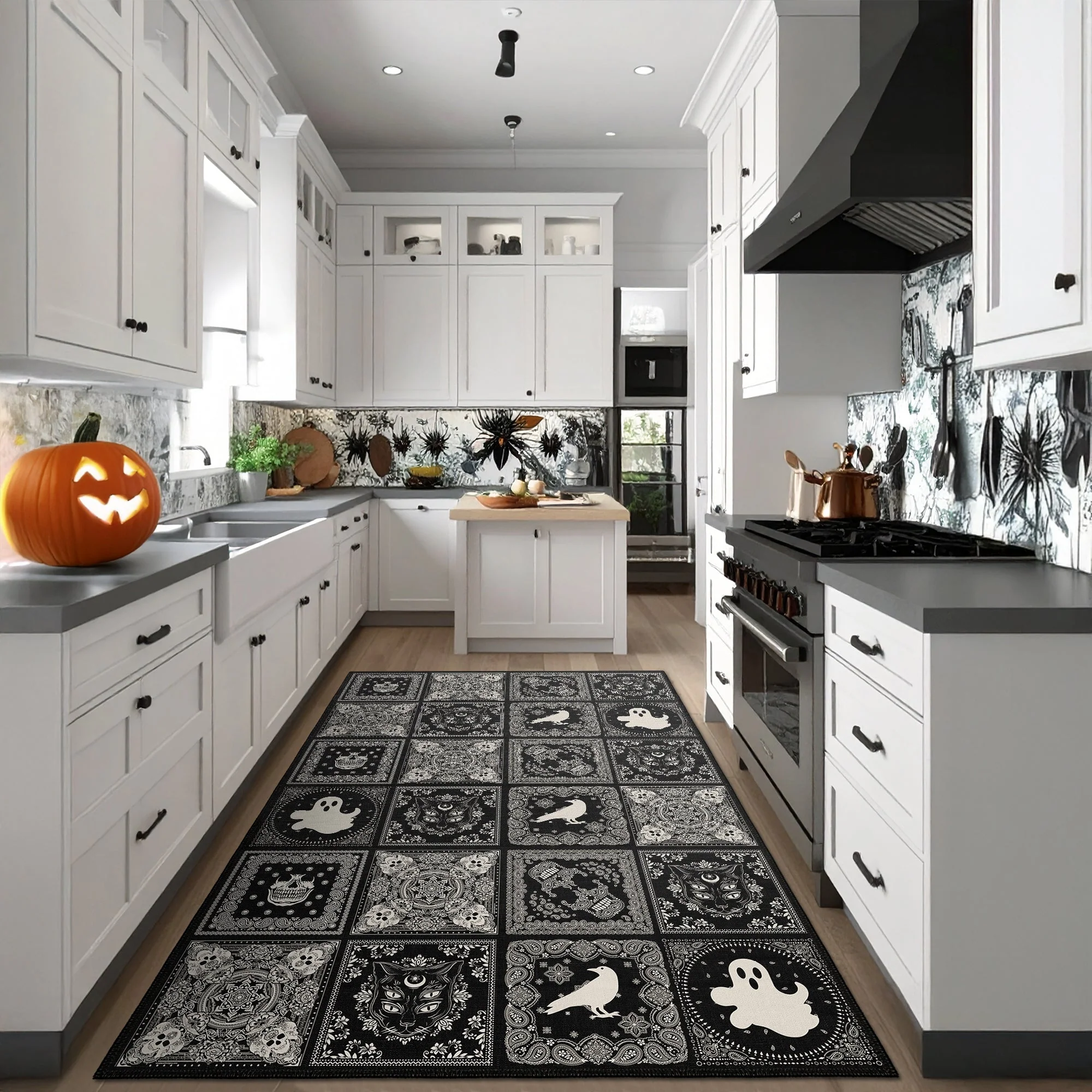 Vienne Halloween Black Machine Washable Cotton Rug - Image 5