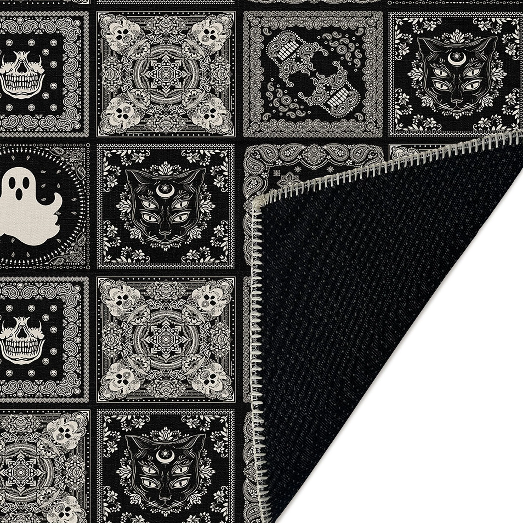 Vienne Halloween Black Machine Washable Cotton Rug - Image 7