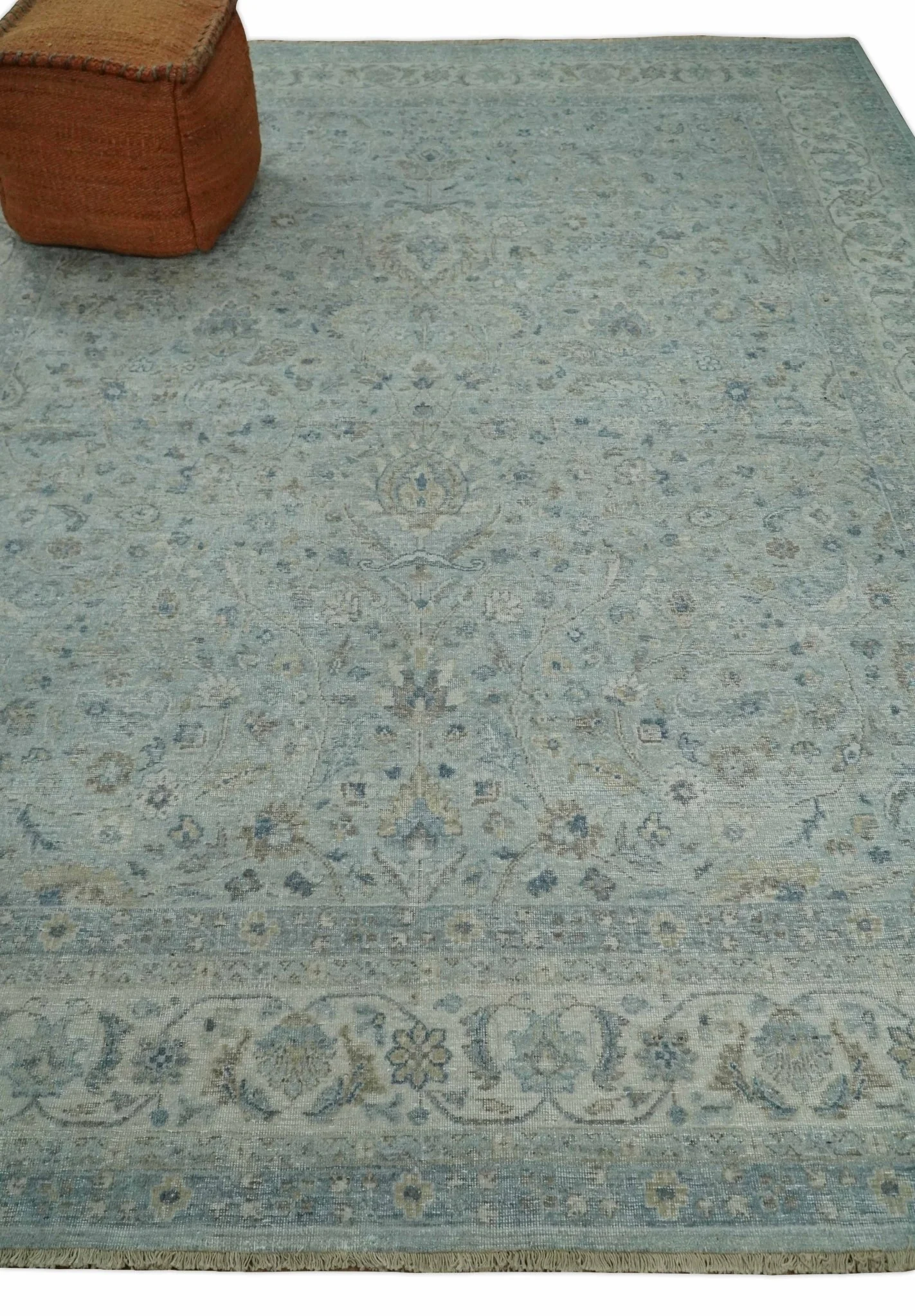 Vintage 6x9, 8x10 and 9x12 Hand Knotted Traditional Silver, brown and Beige Antique Textured Low Pile Distressed Wool Rug | TRD53114 - Image 3
