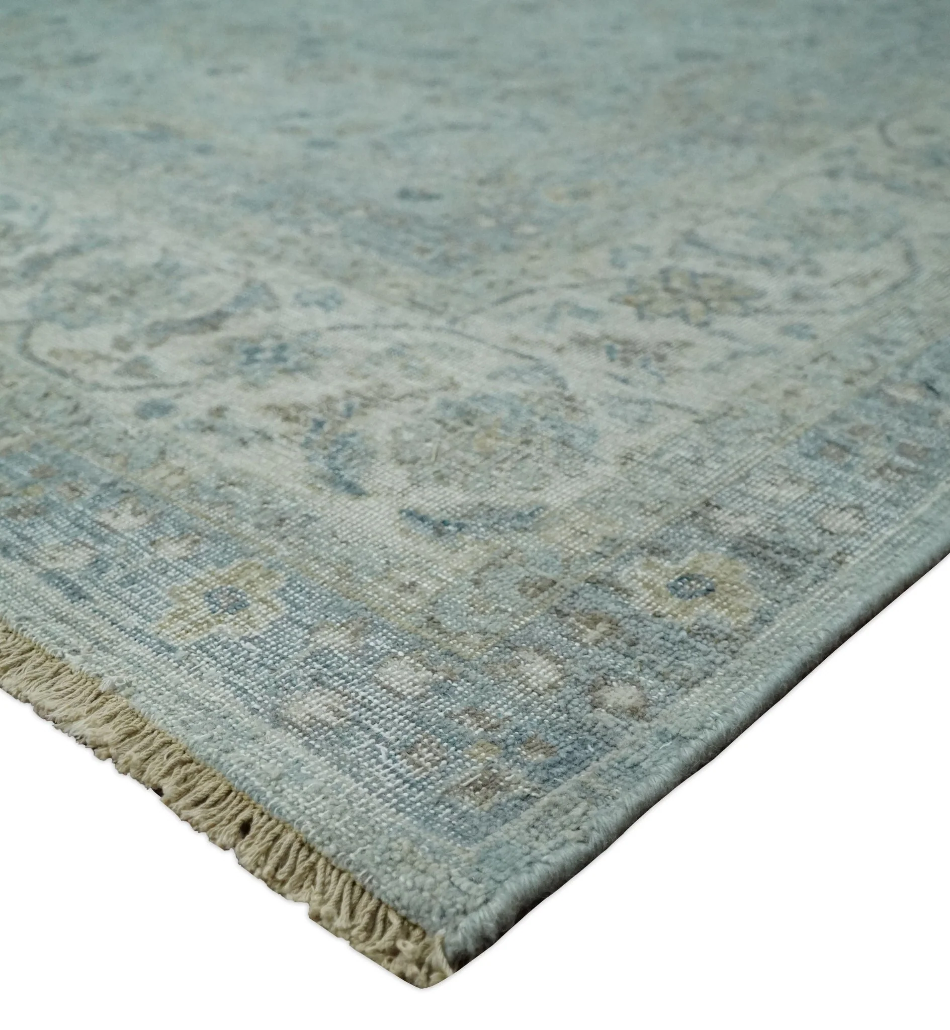 Vintage 6x9, 8x10 and 9x12 Hand Knotted Traditional Silver, brown and Beige Antique Textured Low Pile Distressed Wool Rug | TRD53114 - Image 4