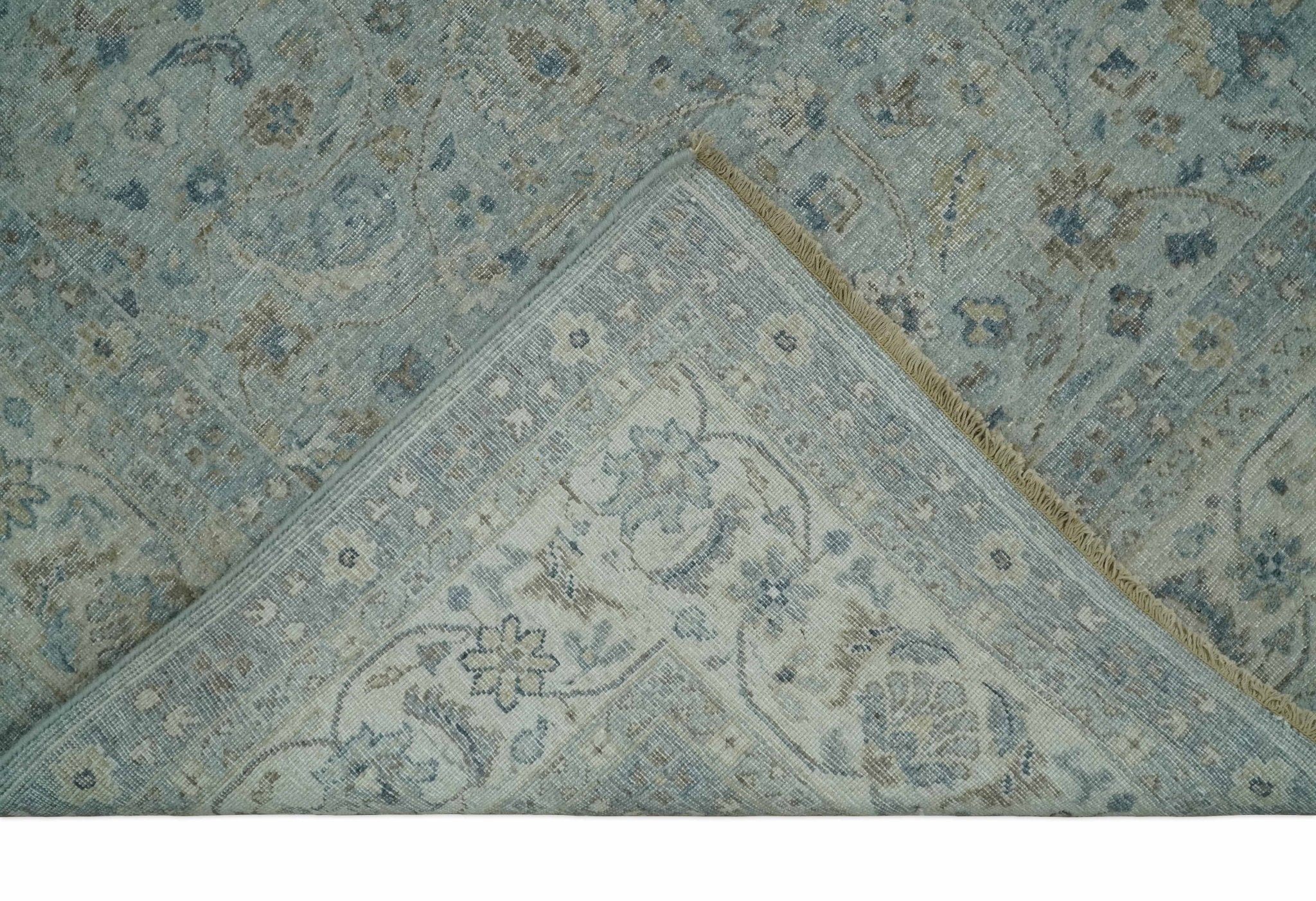 Vintage 6x9, 8x10 and 9x12 Hand Knotted Traditional Silver, brown and Beige Antique Textured Low Pile Distressed Wool Rug | TRD53114 - Image 7