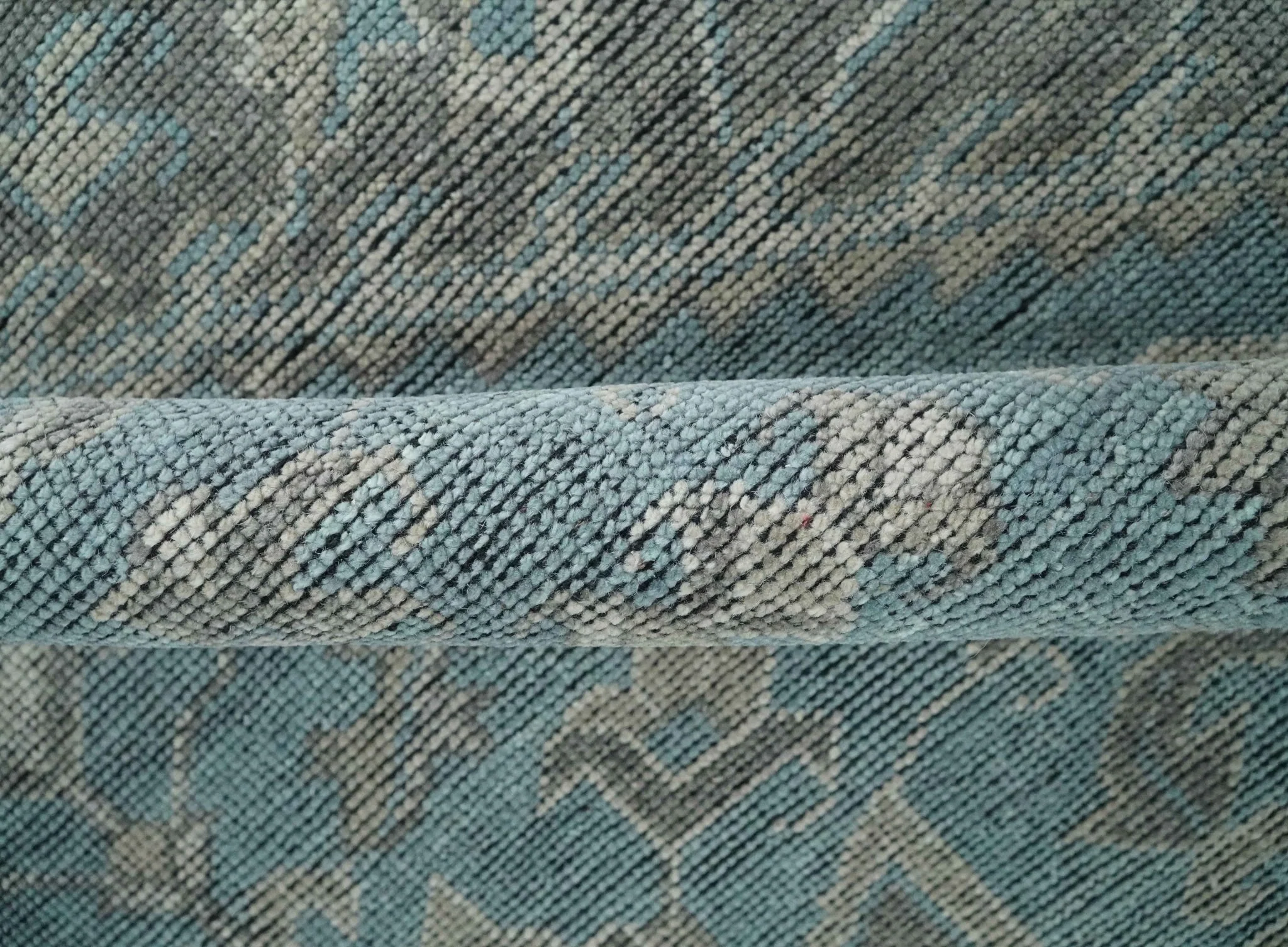 Beige, Blue and Gray Antique Finish Distressed Hand Knotted Heriz Serapi Traditional Multi Size wool Area Rug - Image 10