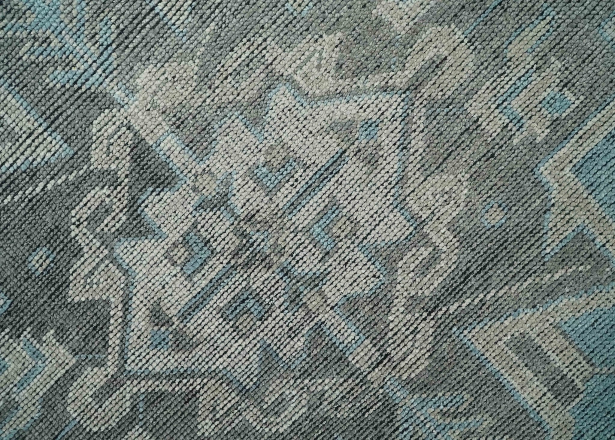 Beige, Blue and Gray Antique Finish Distressed Hand Knotted Heriz Serapi Traditional Multi Size wool Area Rug - Image 4