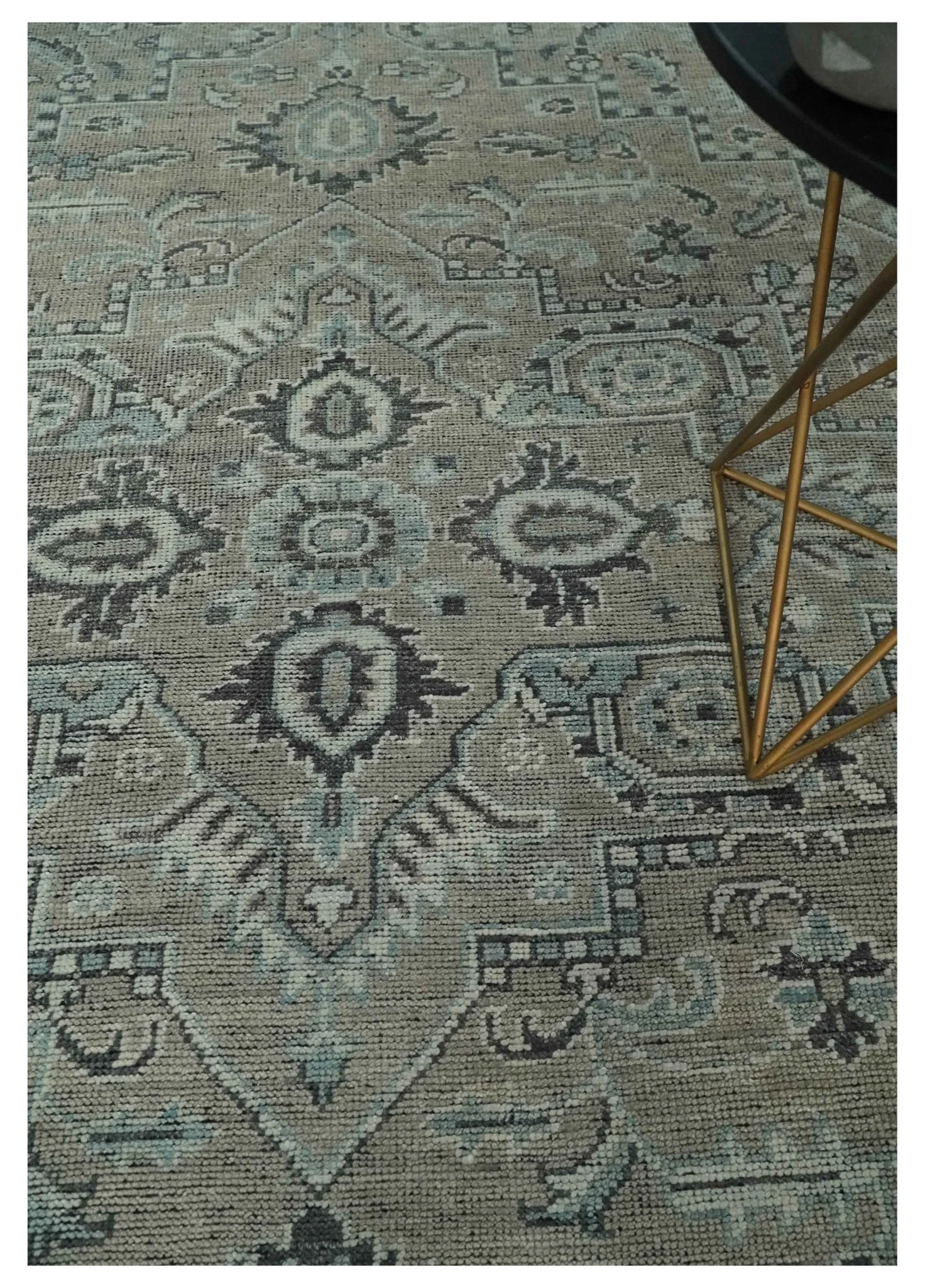 Vintage Style Distressed finished Traditional Hand Knotted Heriz Serapi Taupe and Ivory Multi size wool Area Rug - Image 2