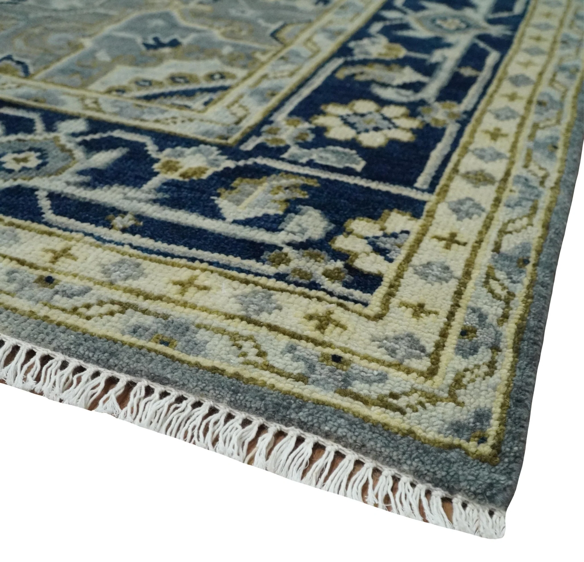 Vintage Style 8x10 Hand Knotted Heriz Serapi Gray, Beige and Blue Traditional Area Rug - Image 5