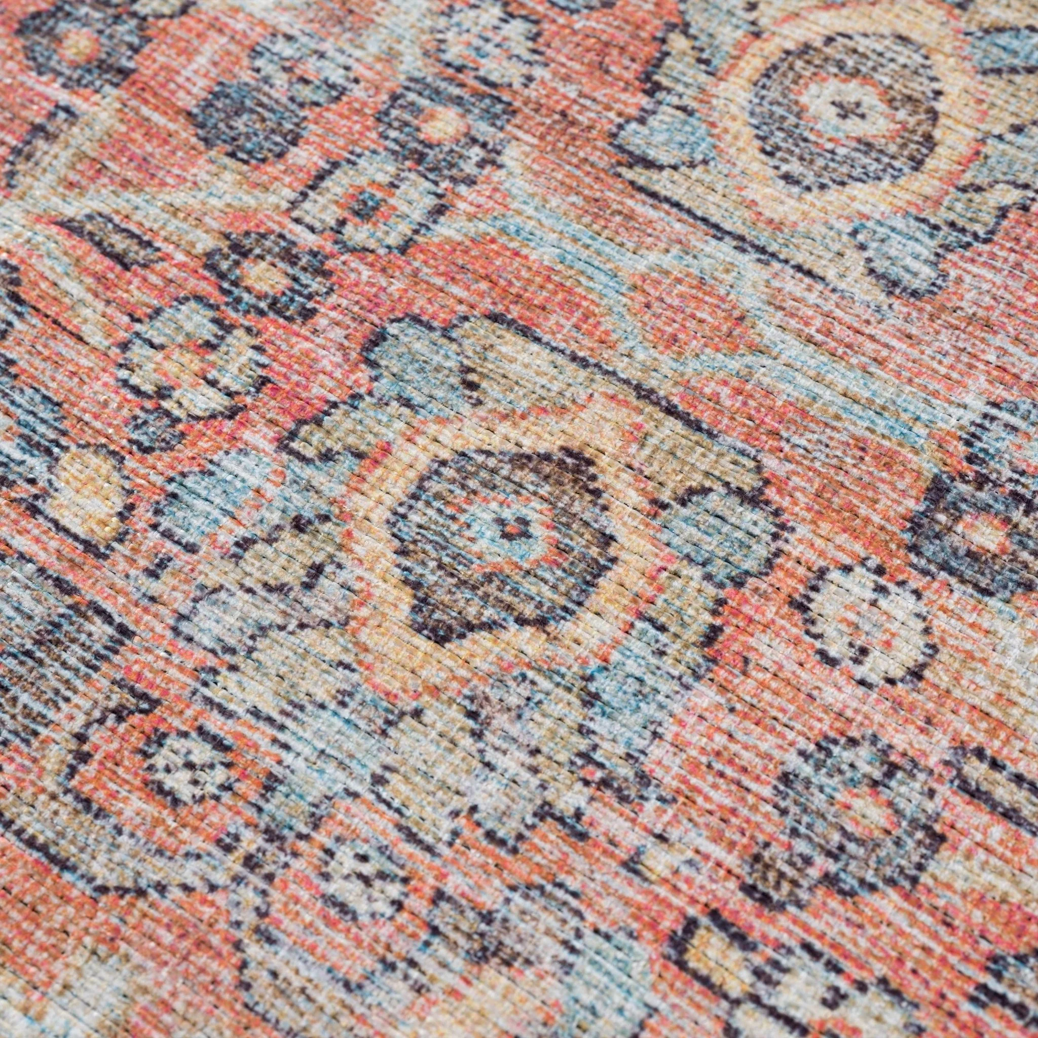 Vintage style Floral Peach, Blue and Ivory Low pile Oriental Oushak Design Area Rug - Image 11