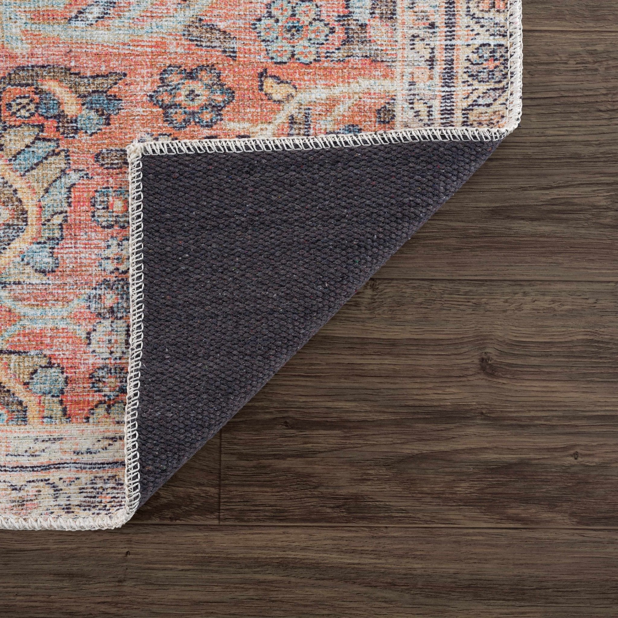 Vintage style Floral Peach, Blue and Ivory Low pile Oriental Oushak Design Area Rug - Image 5