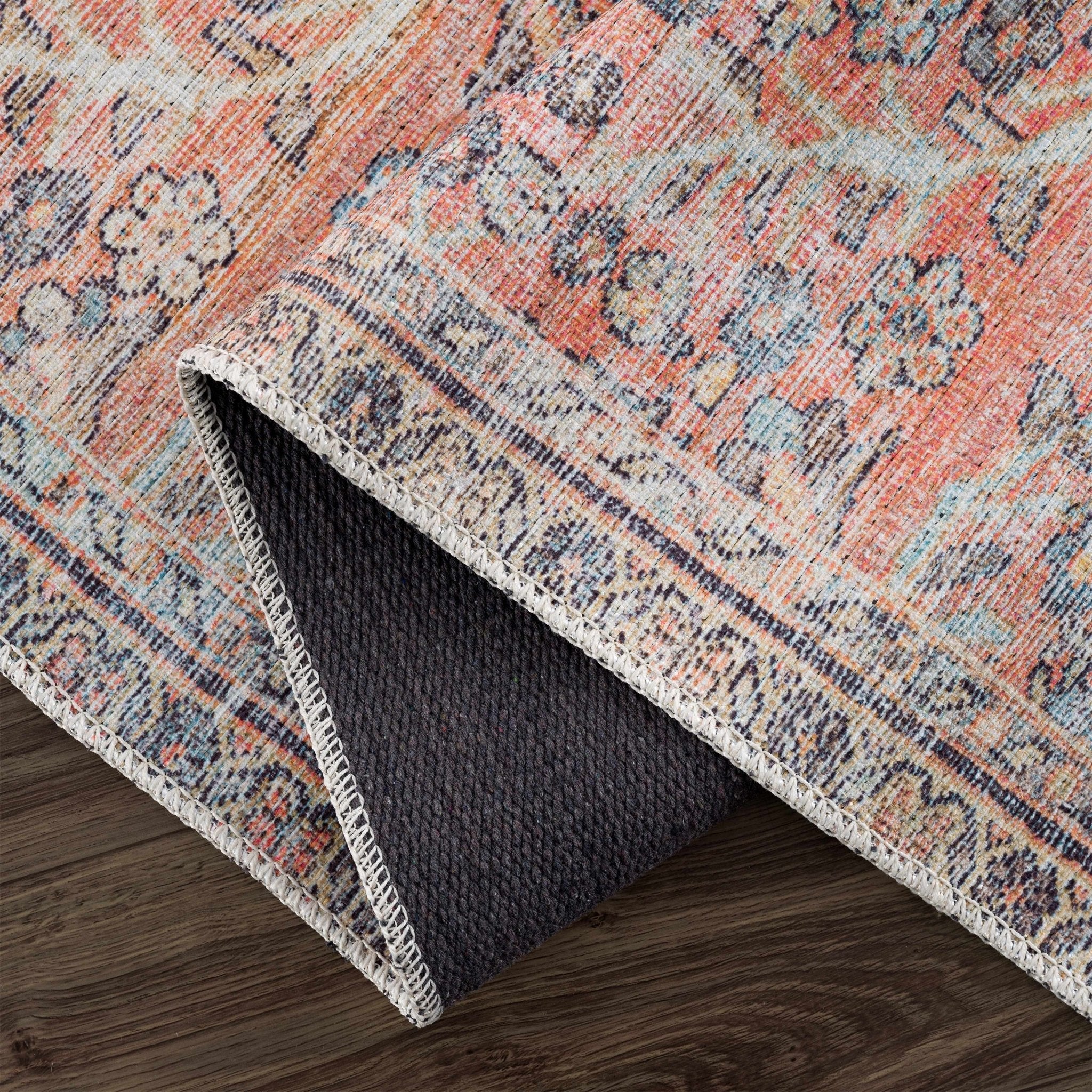 Vintage style Floral Peach, Blue and Ivory Low pile Oriental Oushak Design Area Rug - Image 8