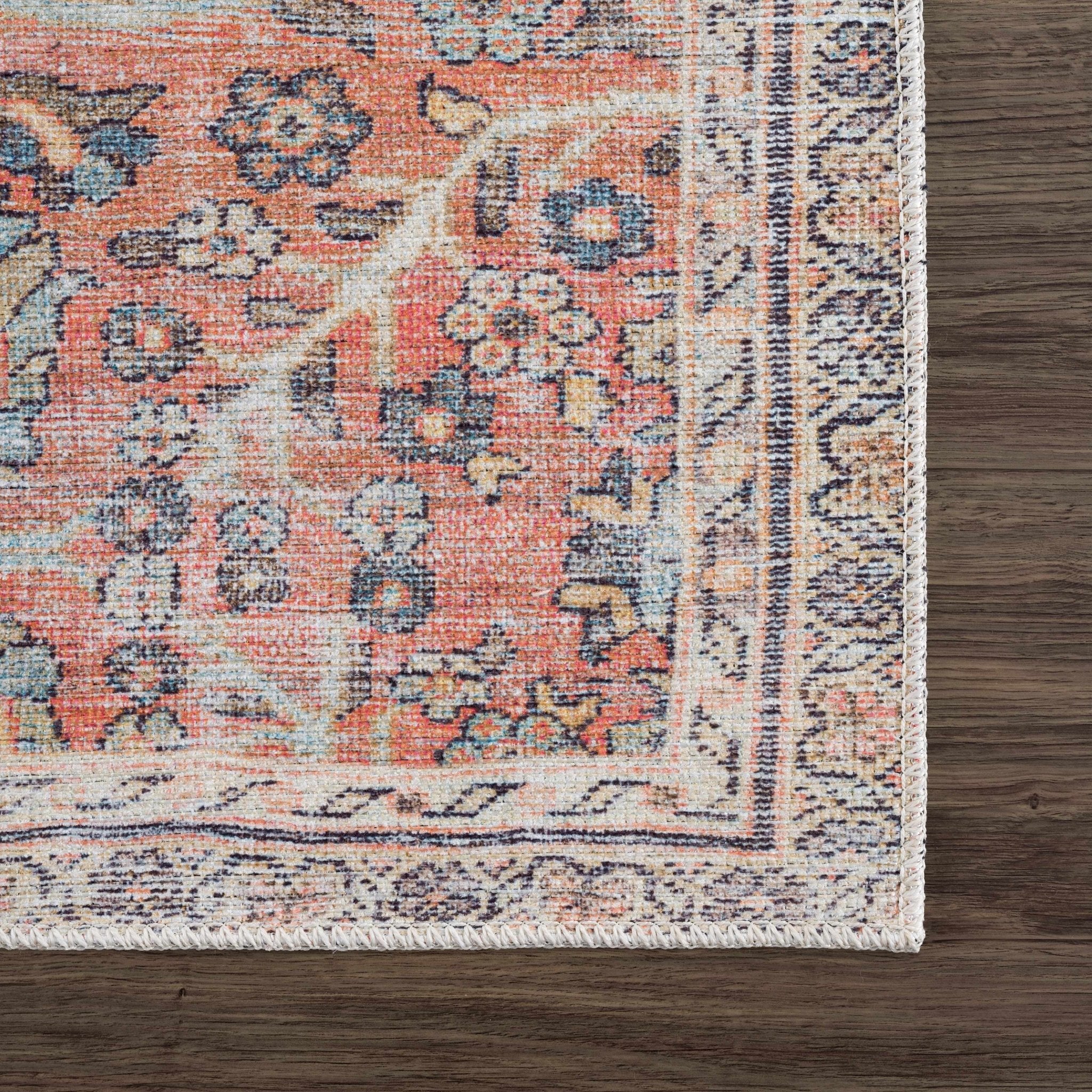Vintage style Floral Peach, Blue and Ivory Low pile Oriental Oushak Design Area Rug - Image 9