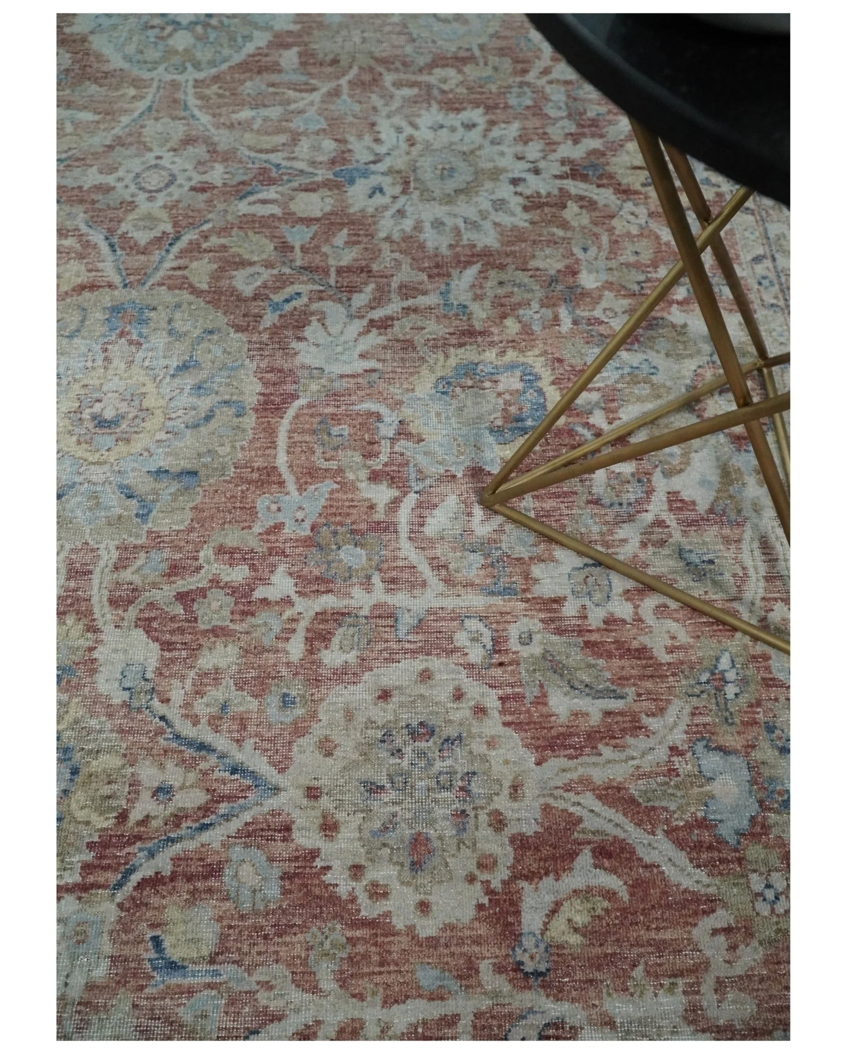 Vintage Hand Knotted 8x10 Rust and Blue Traditional Oxidized Textured Persian Low Pile Wool Rug | TRD2601 - Image 2