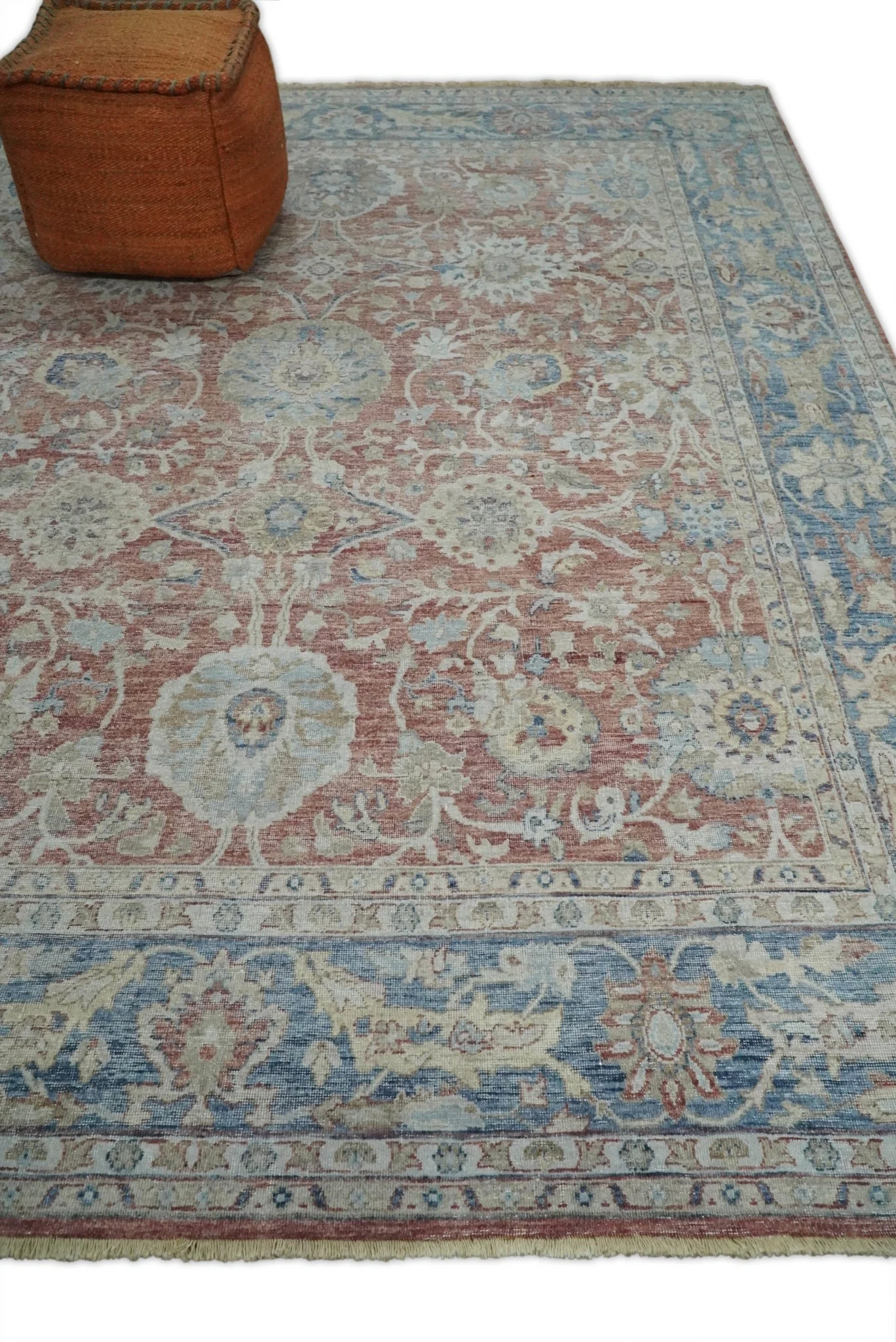 Vintage Hand Knotted 8x10 Rust and Blue Traditional Oxidized Textured Persian Low Pile Wool Rug | TRD2601 - Image 3