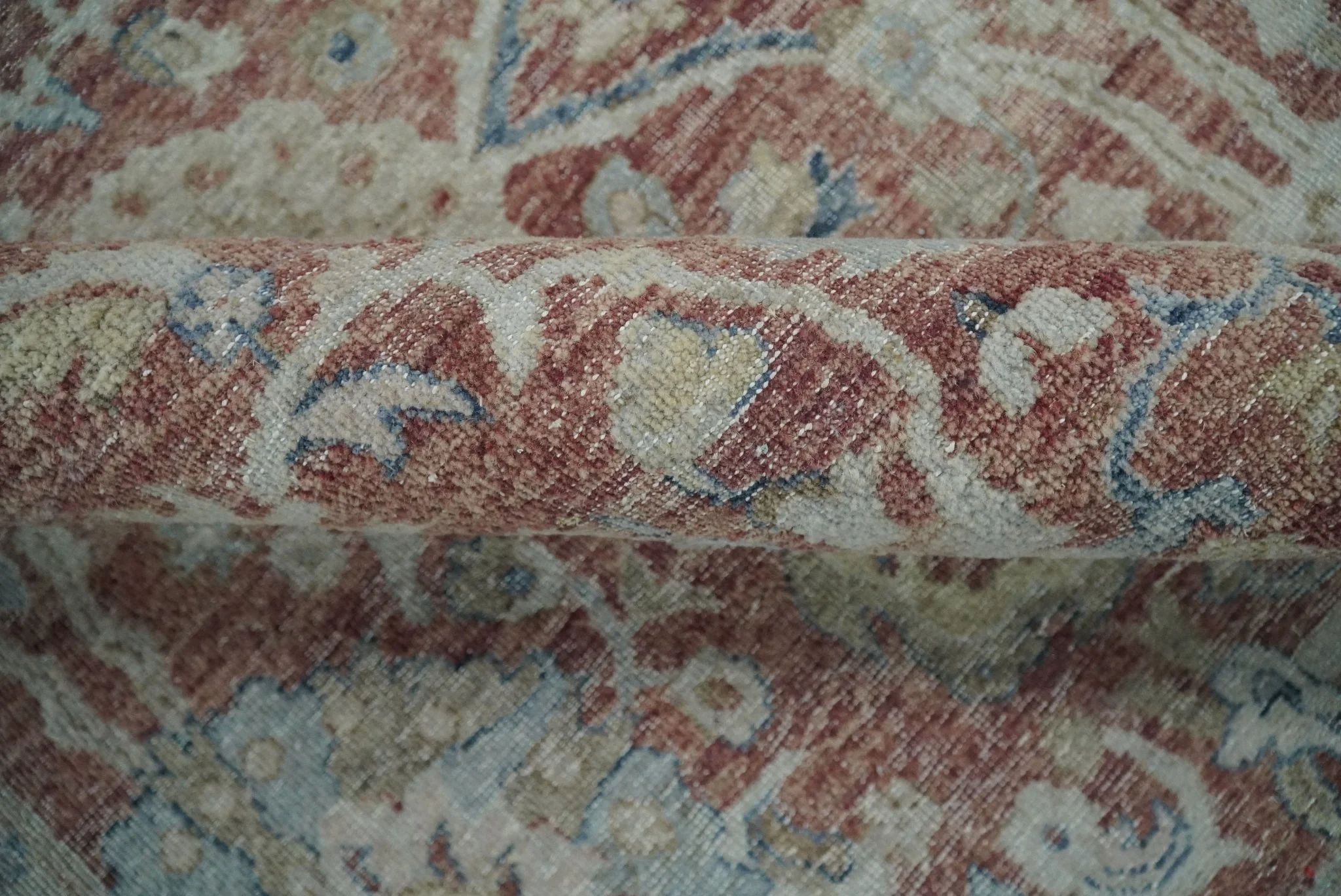 Vintage Hand Knotted 8x10 Rust and Blue Traditional Oxidized Textured Persian Low Pile Wool Rug | TRD2601 - Image 4