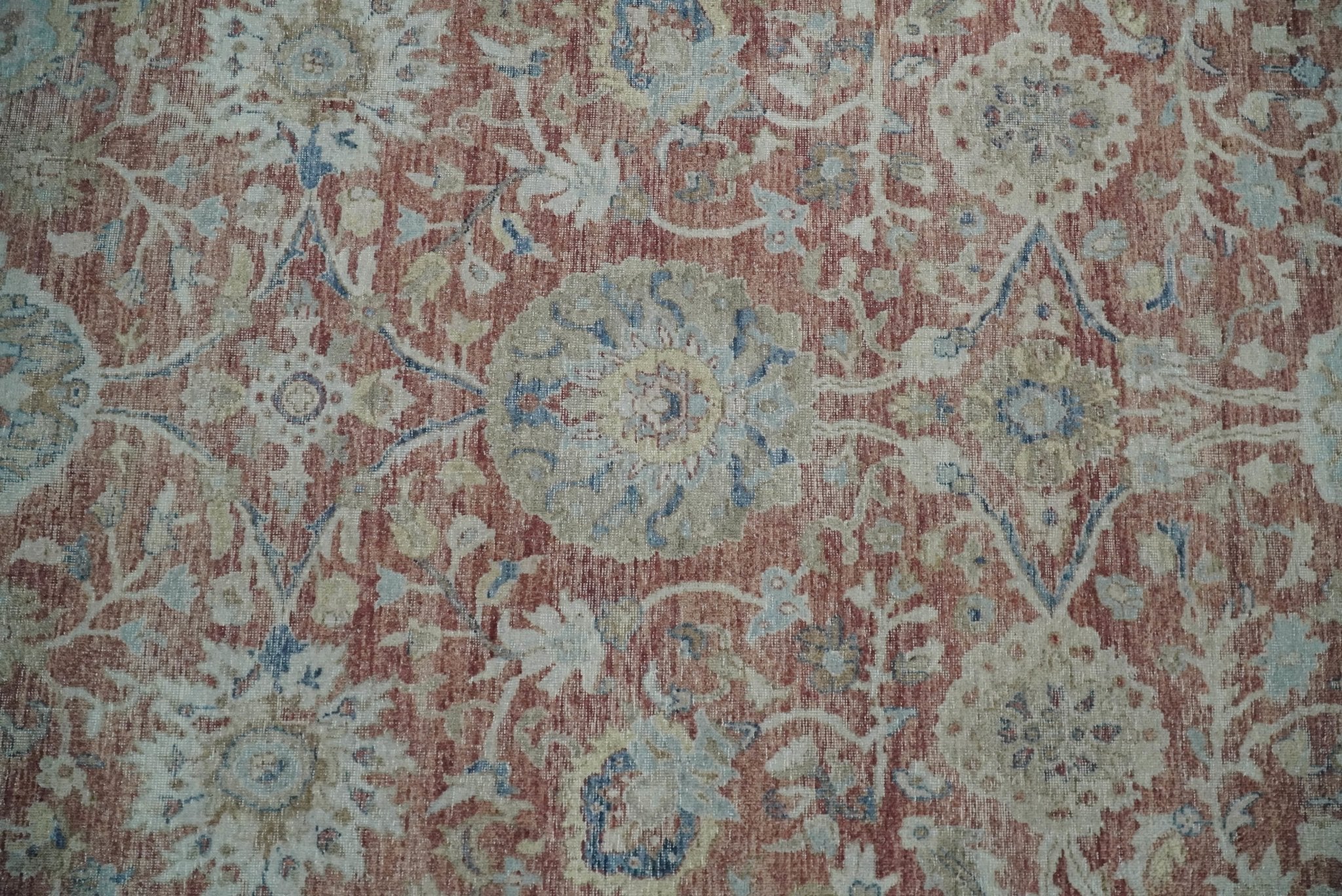 Vintage Hand Knotted 8x10 Rust and Blue Traditional Oxidized Textured Persian Low Pile Wool Rug | TRD2601 - Image 5