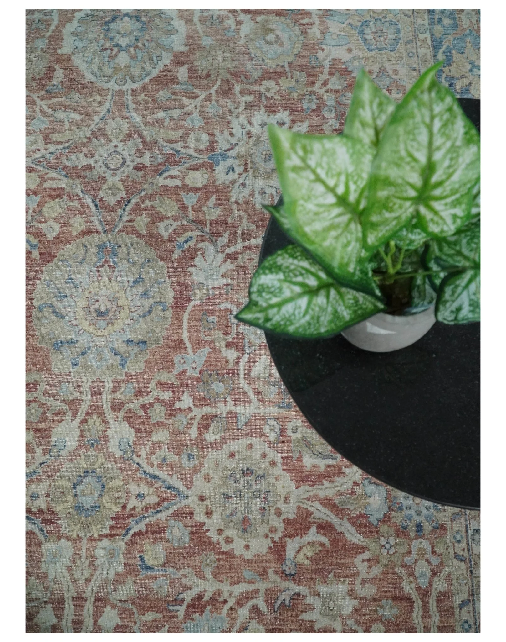 Vintage Hand Knotted 8x10 Rust and Blue Traditional Oxidized Textured Persian Low Pile Wool Rug | TRD2601 - Image 6