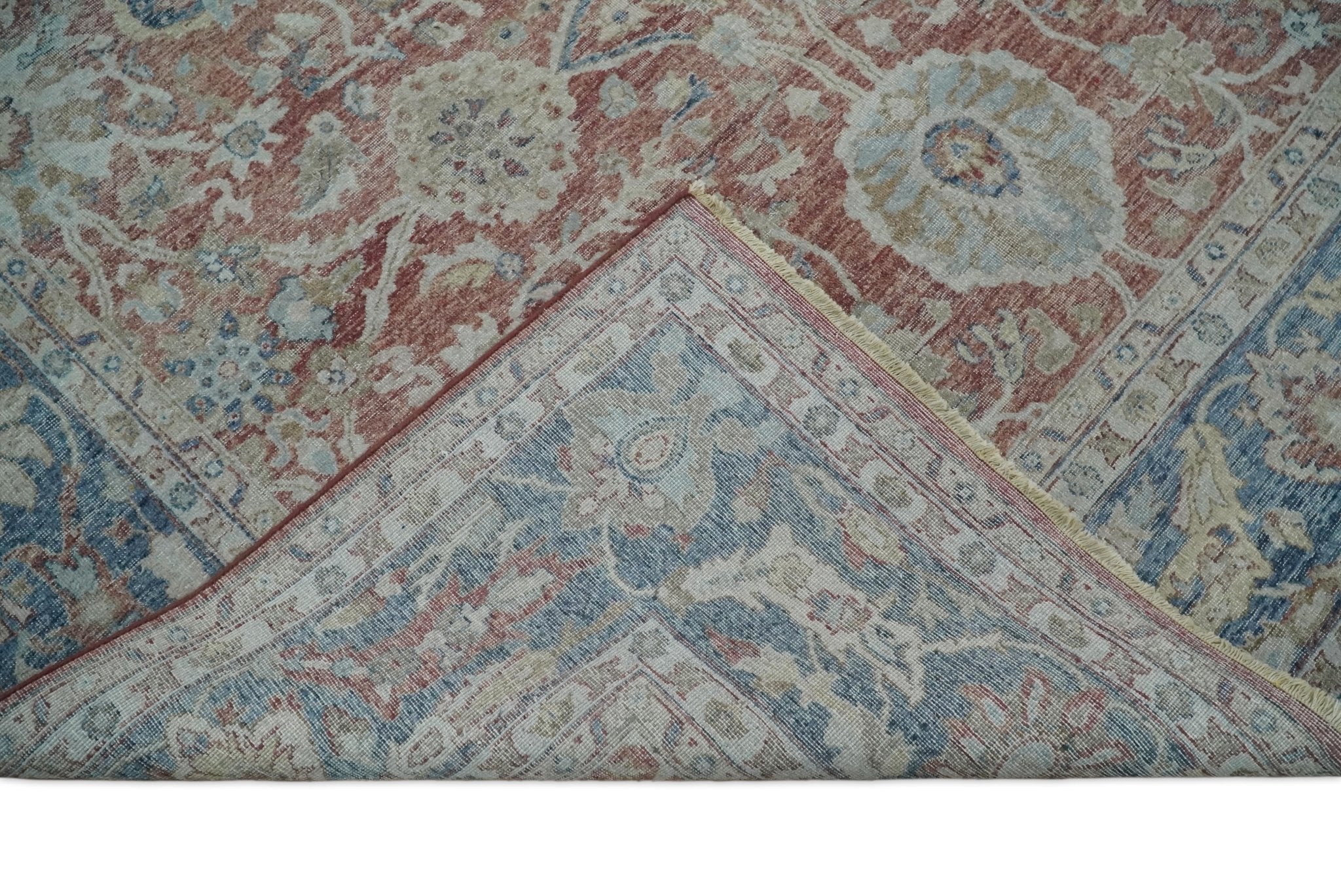 Vintage Hand Knotted 8x10 Rust and Blue Traditional Oxidized Textured Persian Low Pile Wool Rug | TRD2601 - Image 8