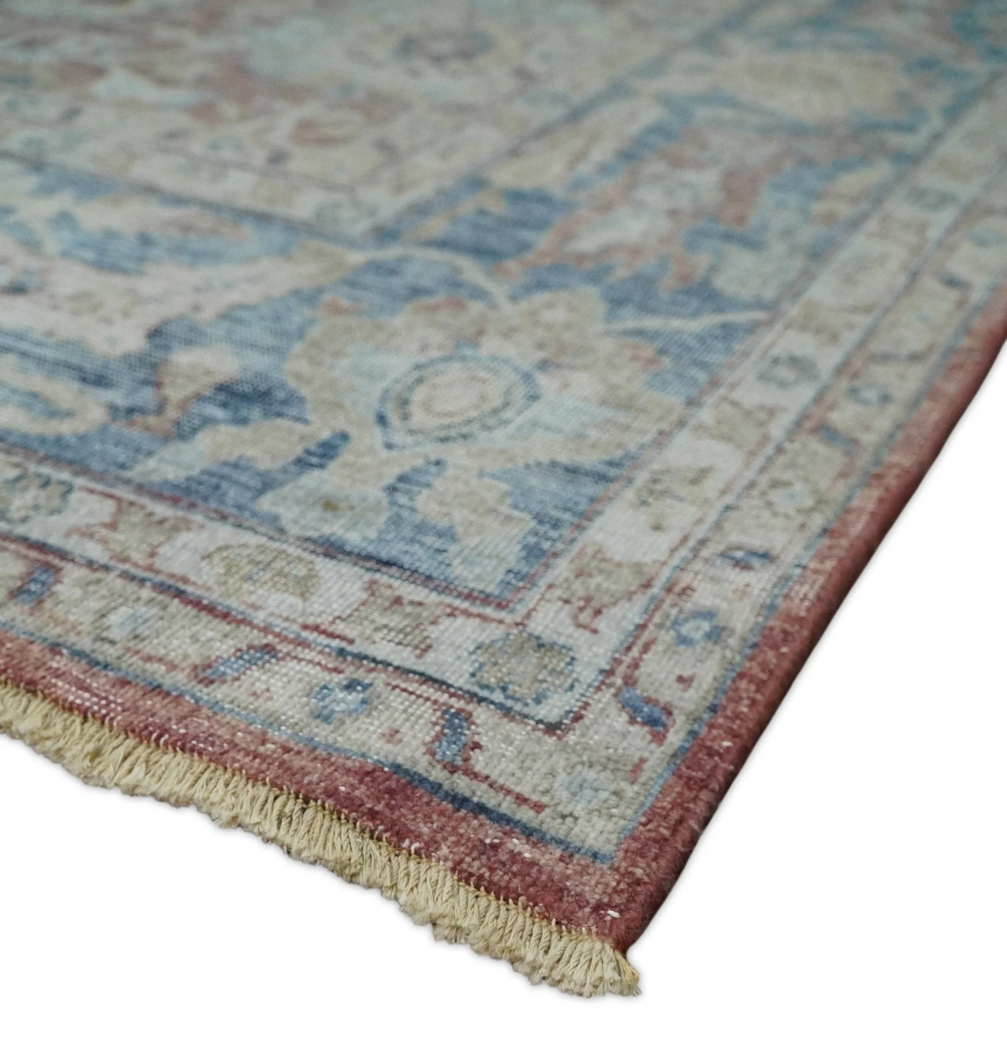 Vintage Hand Knotted 8x10 Rust and Blue Traditional Oxidized Textured Persian Low Pile Wool Rug | TRD2601 - Image 9