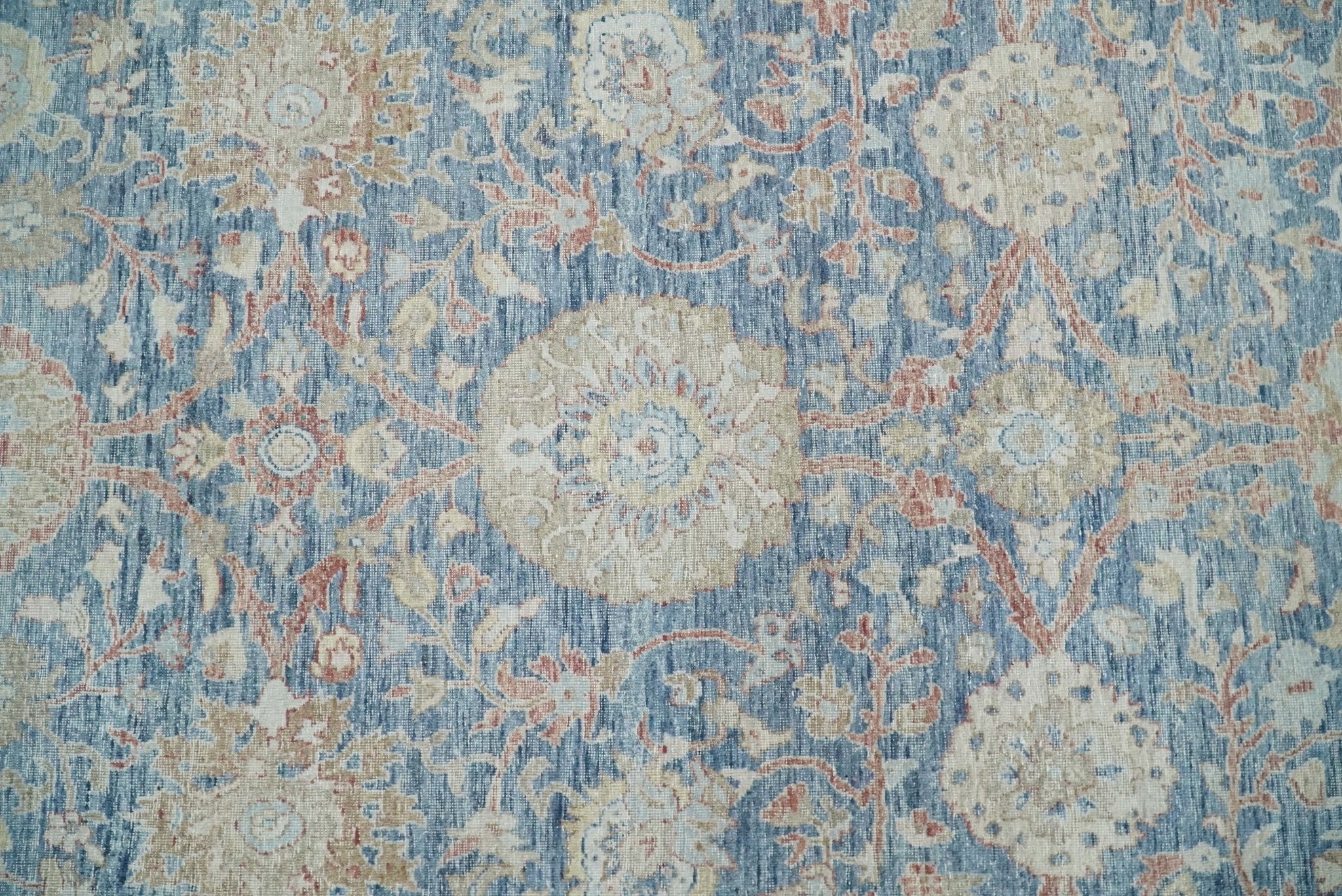 Vintage Hand Knotted 8x10 Blue and Beige Traditional Oxidized Textured Persian Low Pile Wool Rug - Image 12