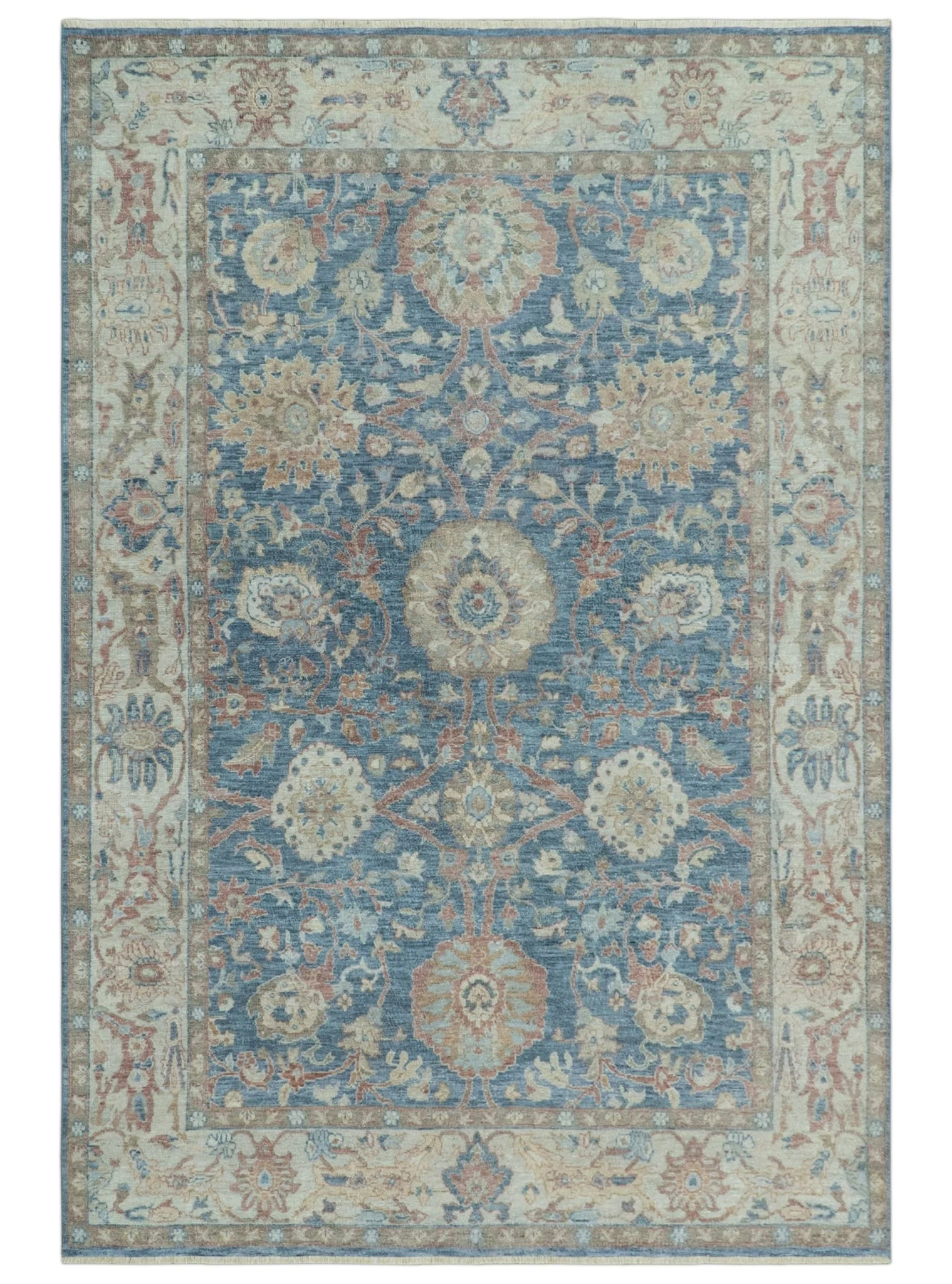 Vintage Hand Knotted 8x10 Blue and Beige Traditional Oxidized Textured Persian Low Pile Wool Rug - Image 13