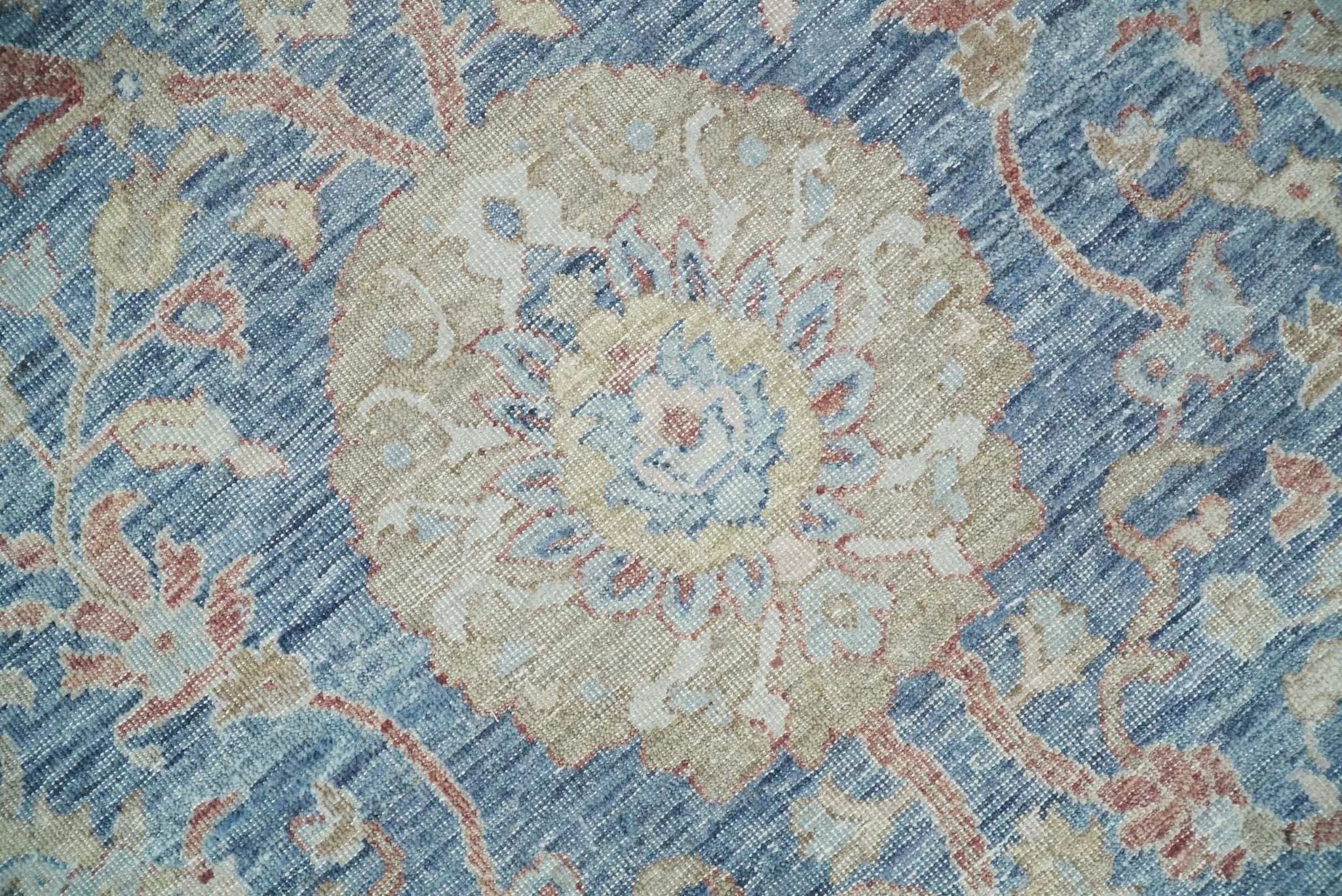 Vintage Hand Knotted 8x10 Blue and Beige Traditional Oxidized Textured Persian Low Pile Wool Rug - Image 4