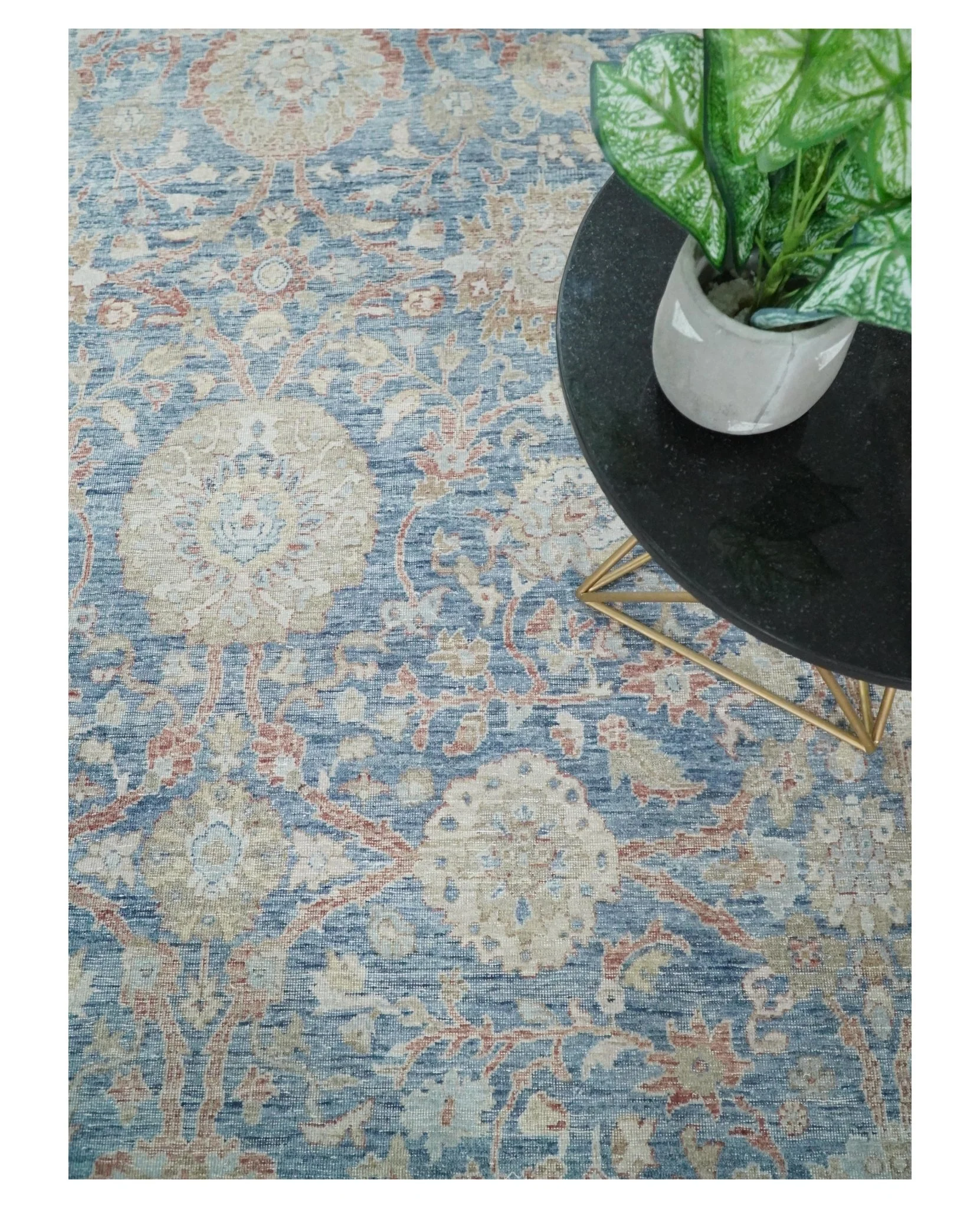 Vintage Hand Knotted 8x10 Blue and Beige Traditional Oxidized Textured Persian Low Pile Wool Rug - Image 6